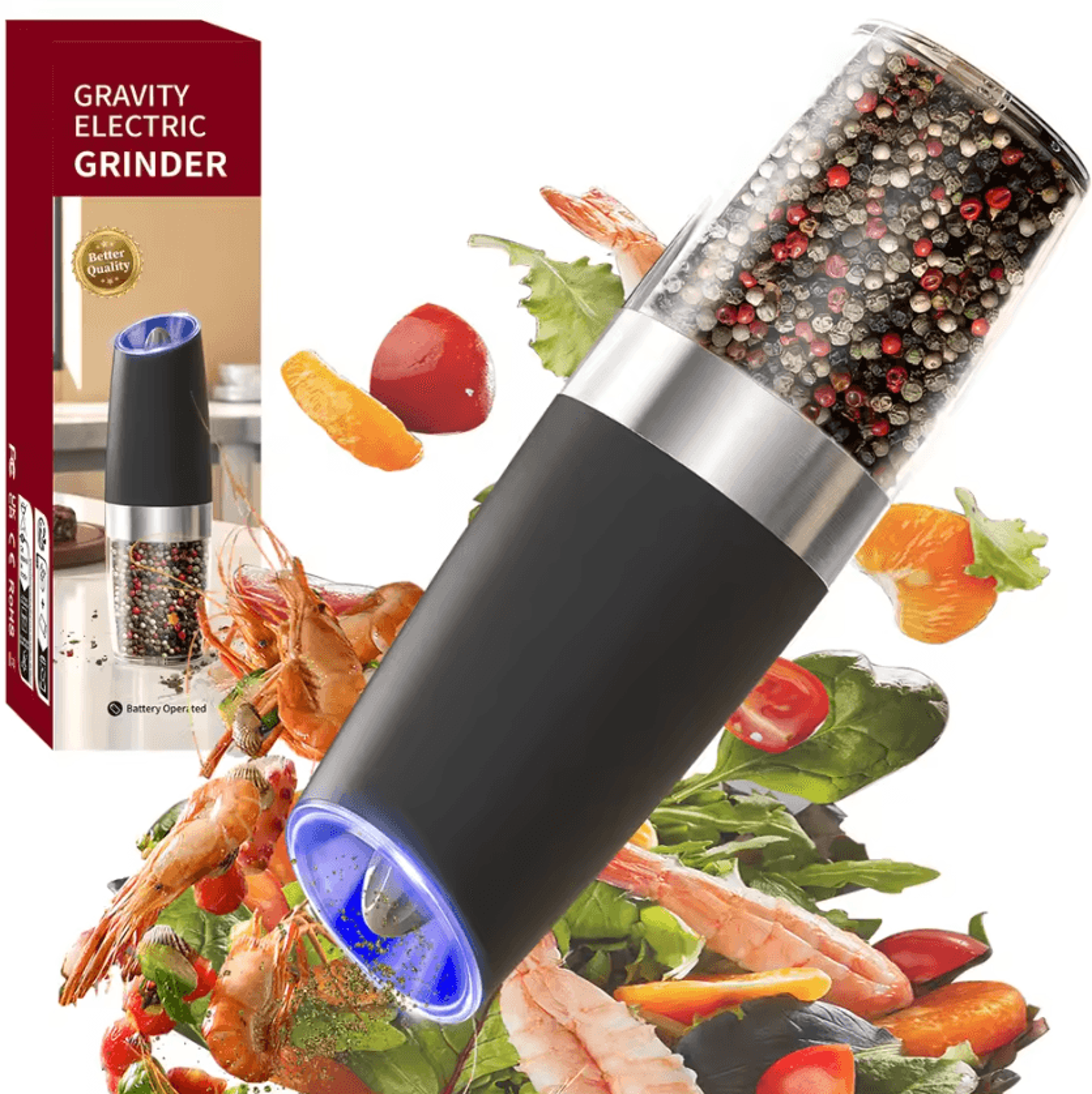 TiltGrind Automatic Gravity Salt And Pepper Grinder Set 0