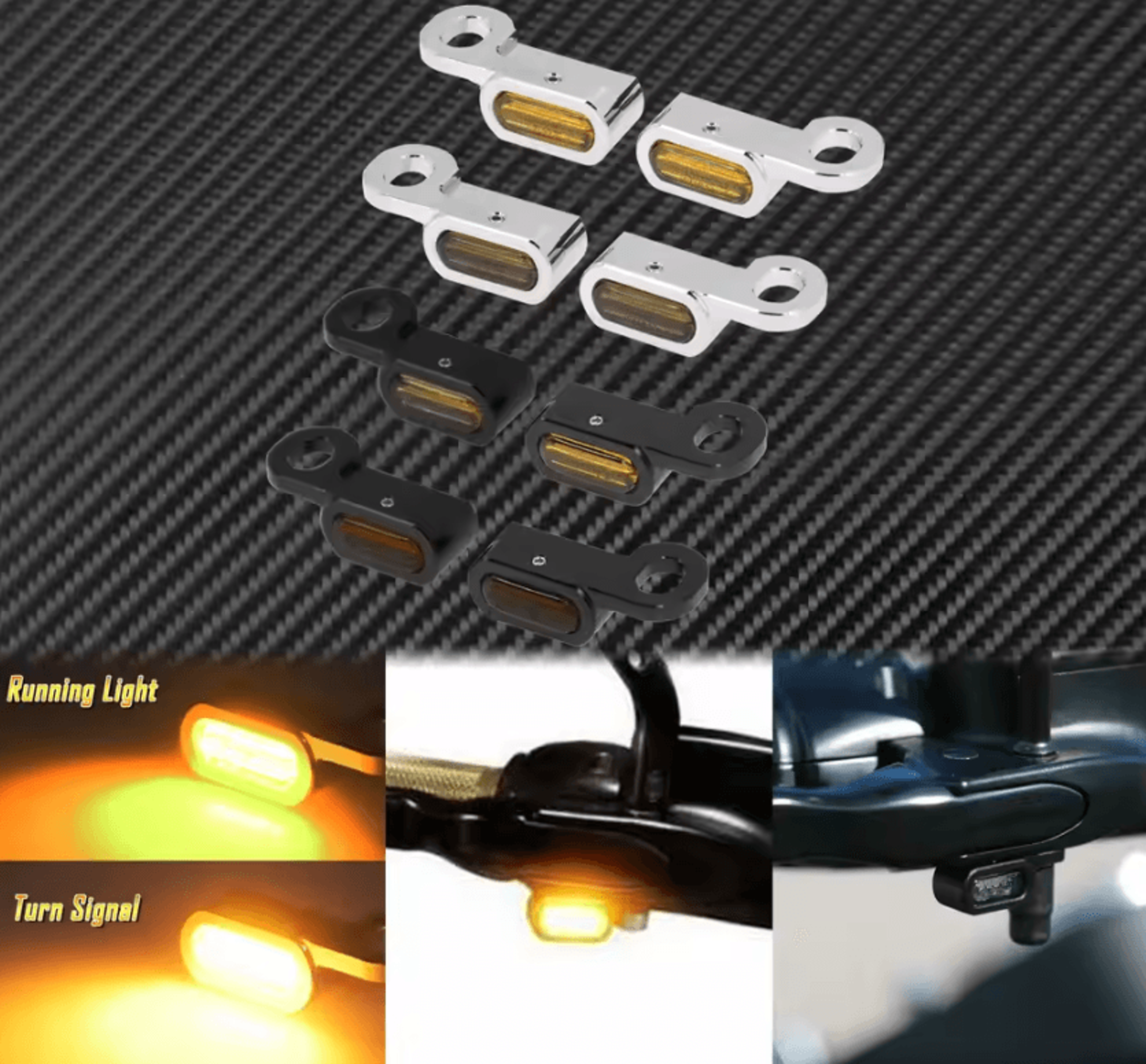 Black Chrome LED Front Turn Signal Lights For Harley Touring Softail 0