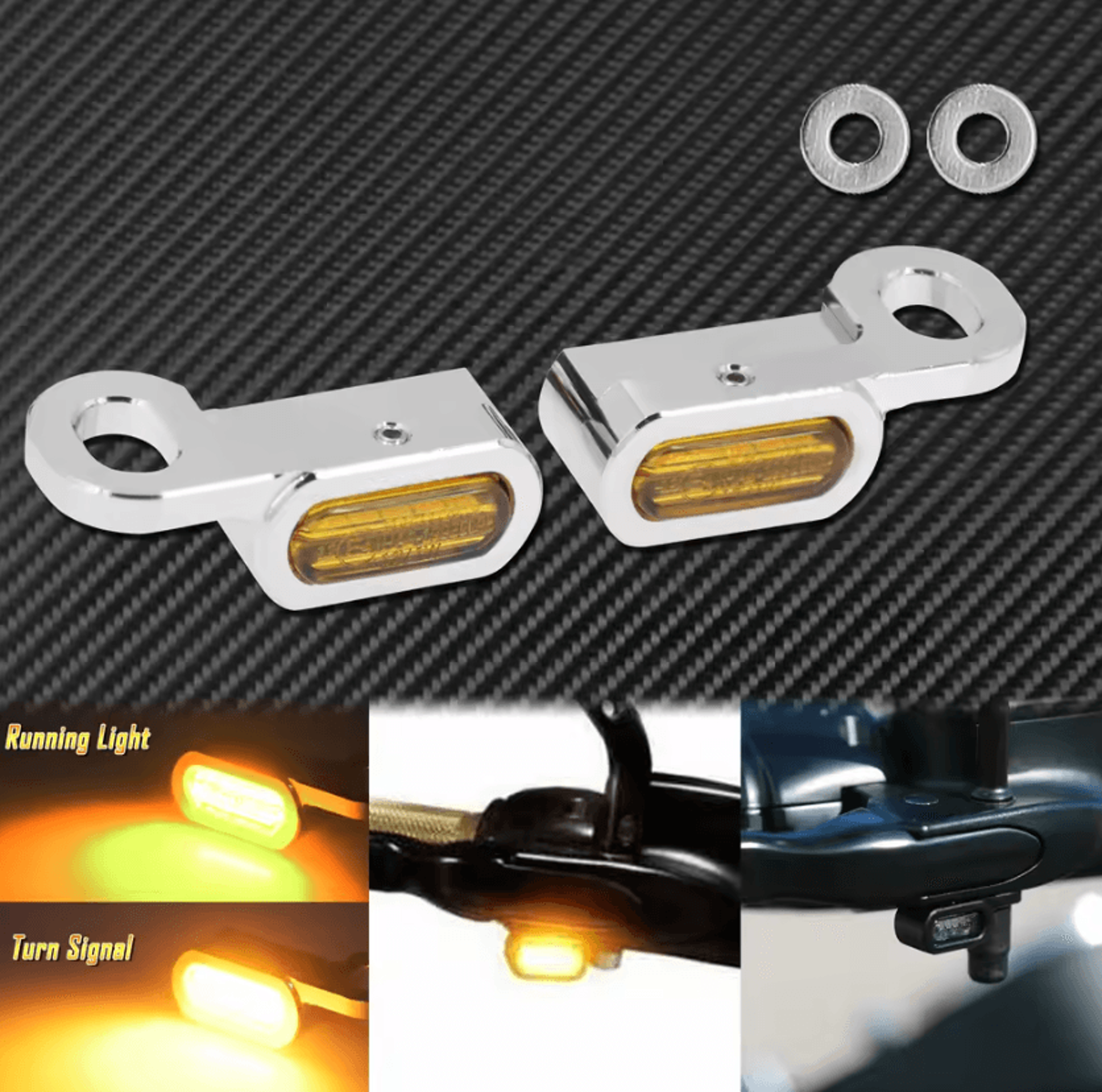 Black Chrome LED Front Turn Signal Lights For Harley Touring Softail 6