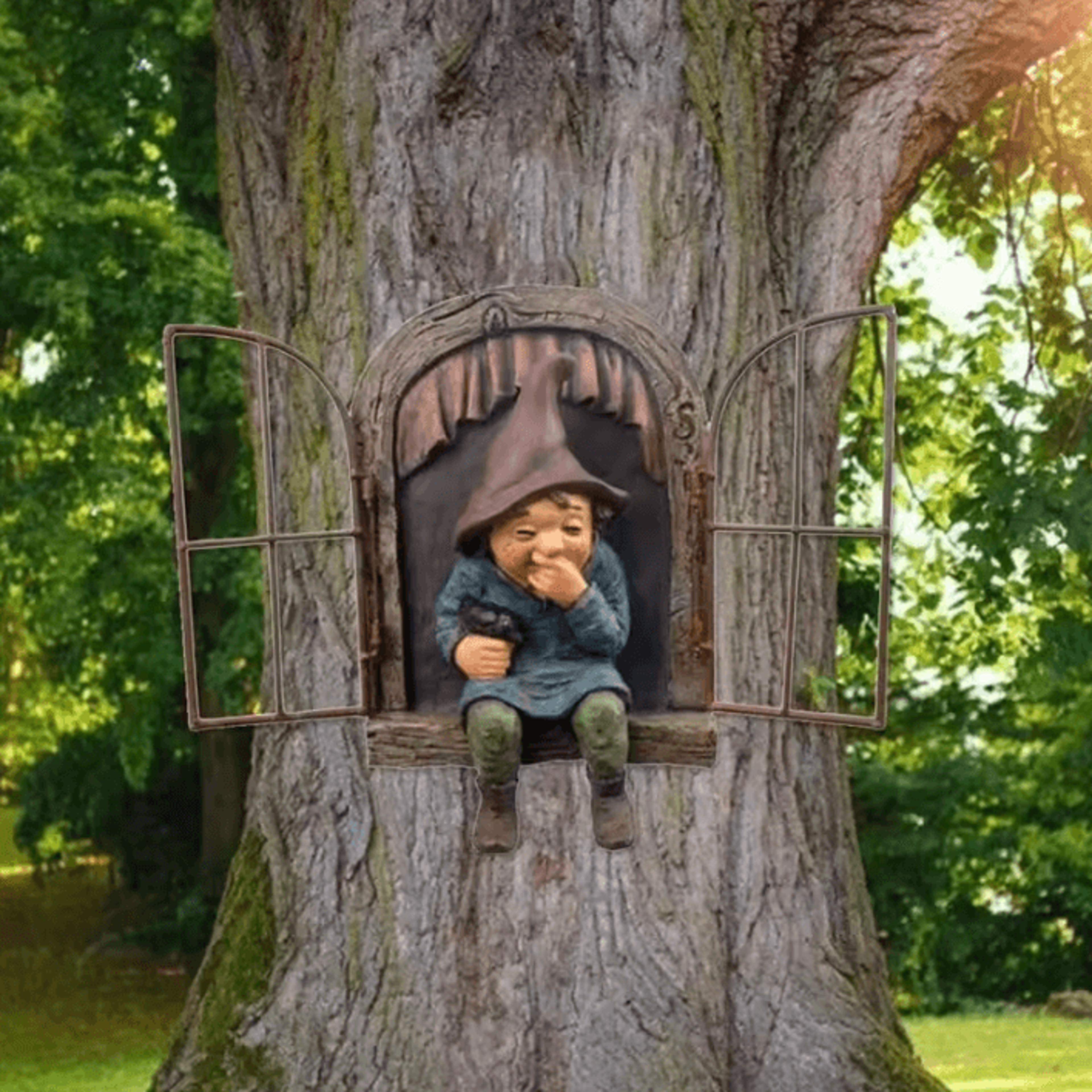 TreePeek Whimsical Elf Hugging Garden Statue 7
