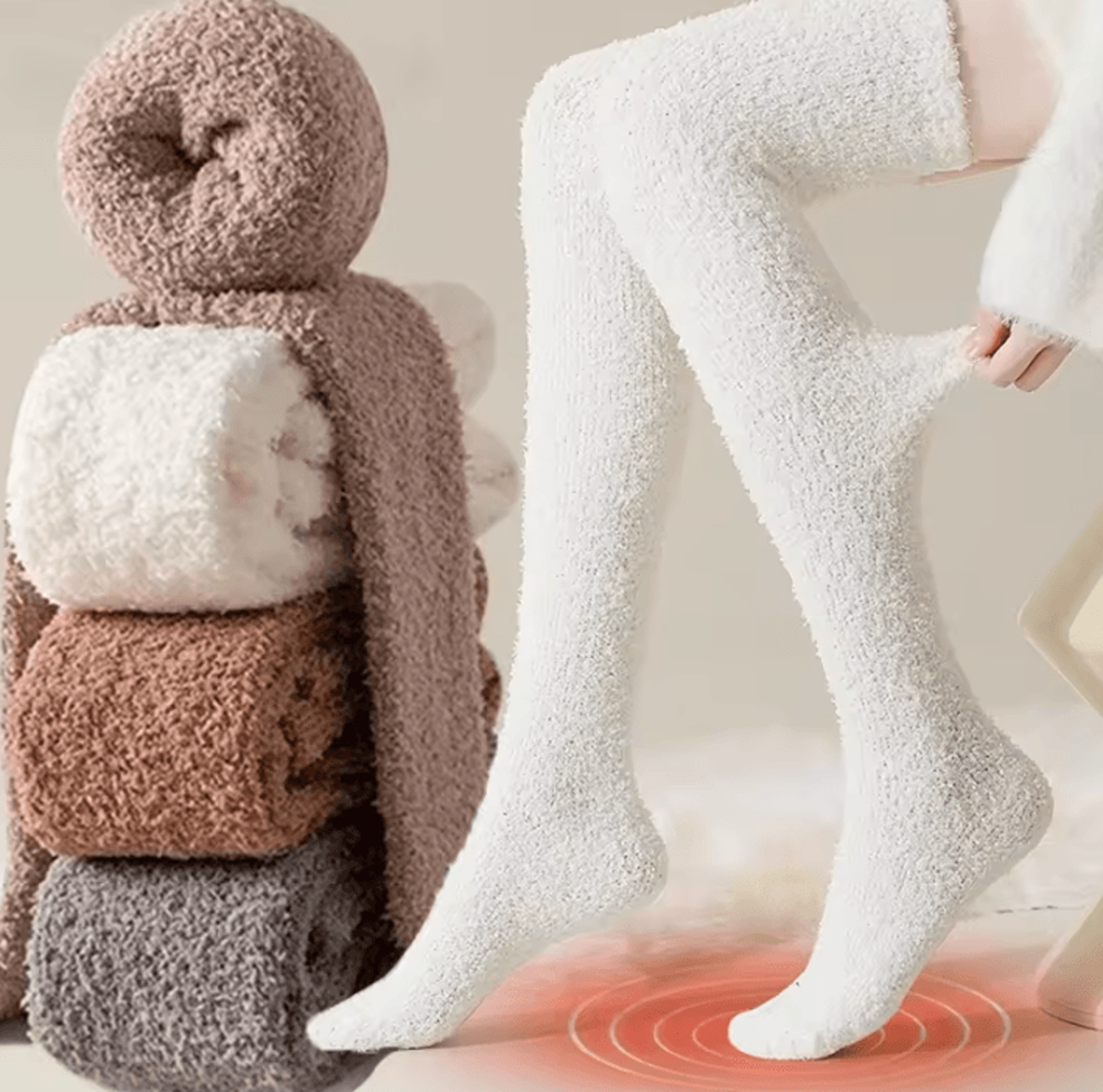 CozyCloud Coral Fleece Thigh High Winter Socks 0