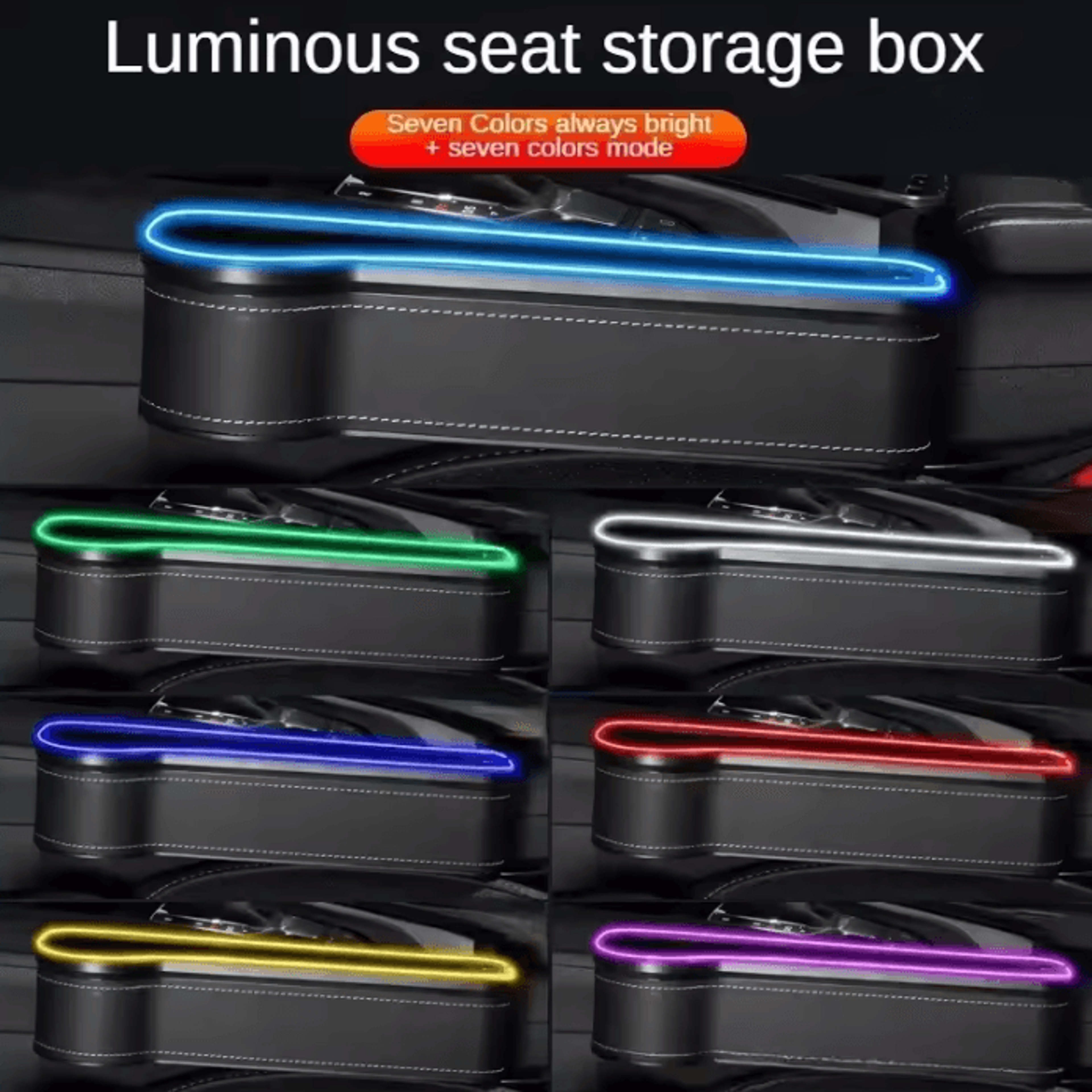 GlowDrive LED Car Seat Gap Organizer With Dual USB Charging Ports 1