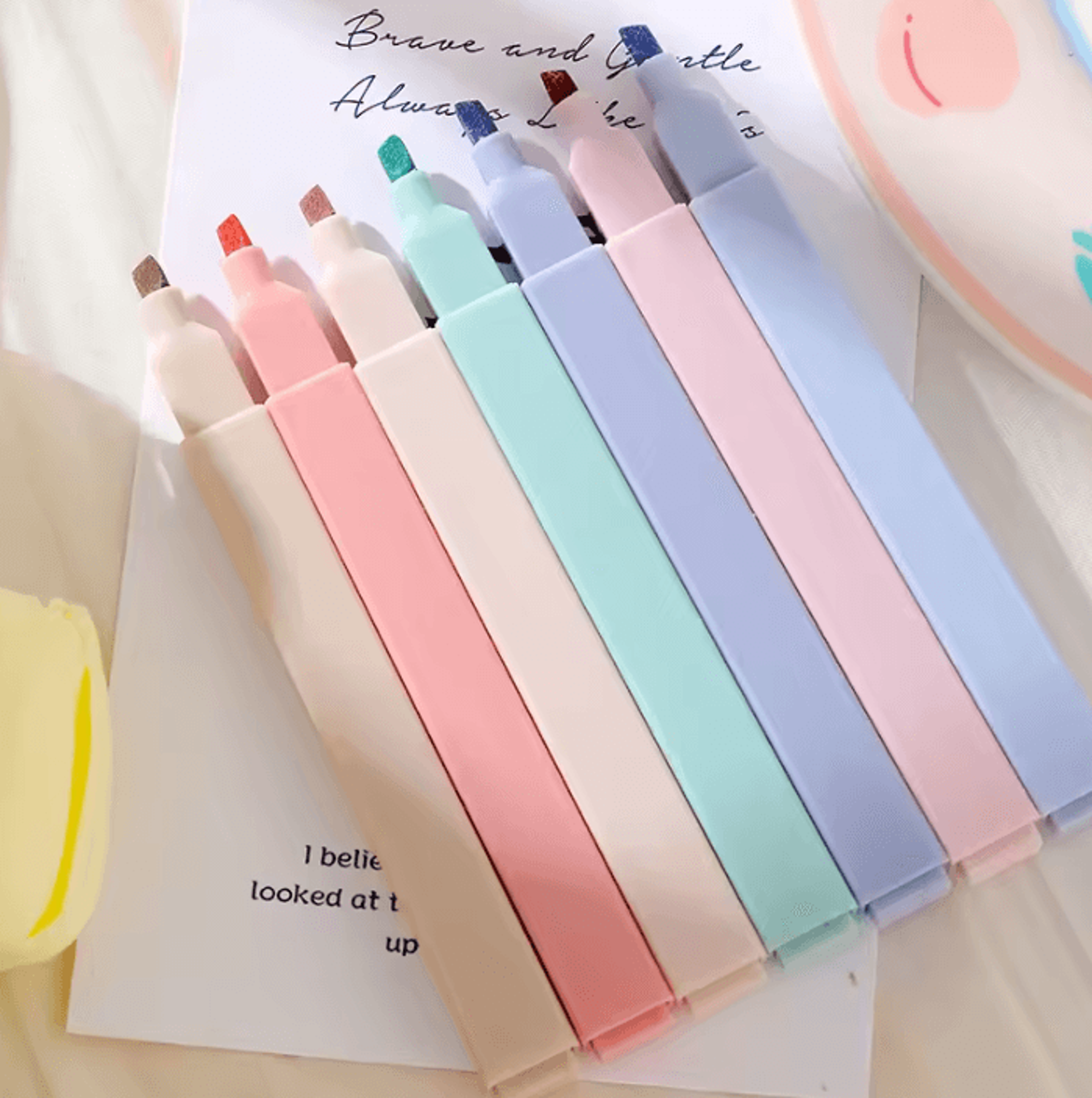 PastelGlow 6PCS Soft Color Highlighter Pens For Study Notes And Creative Art 0