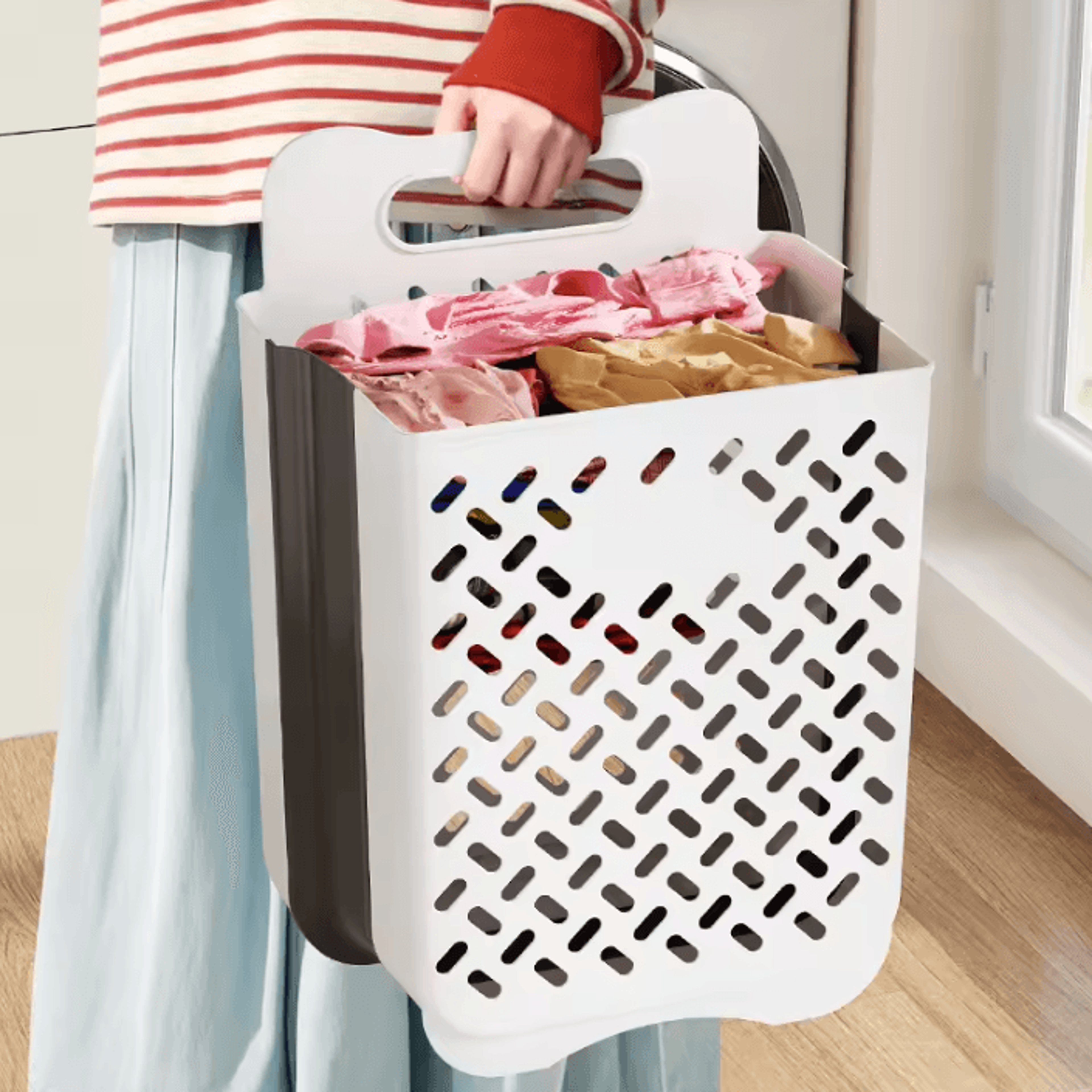 FoldNest Large WallMounted Folding Storage Basket With Removable Fabric Liner 1