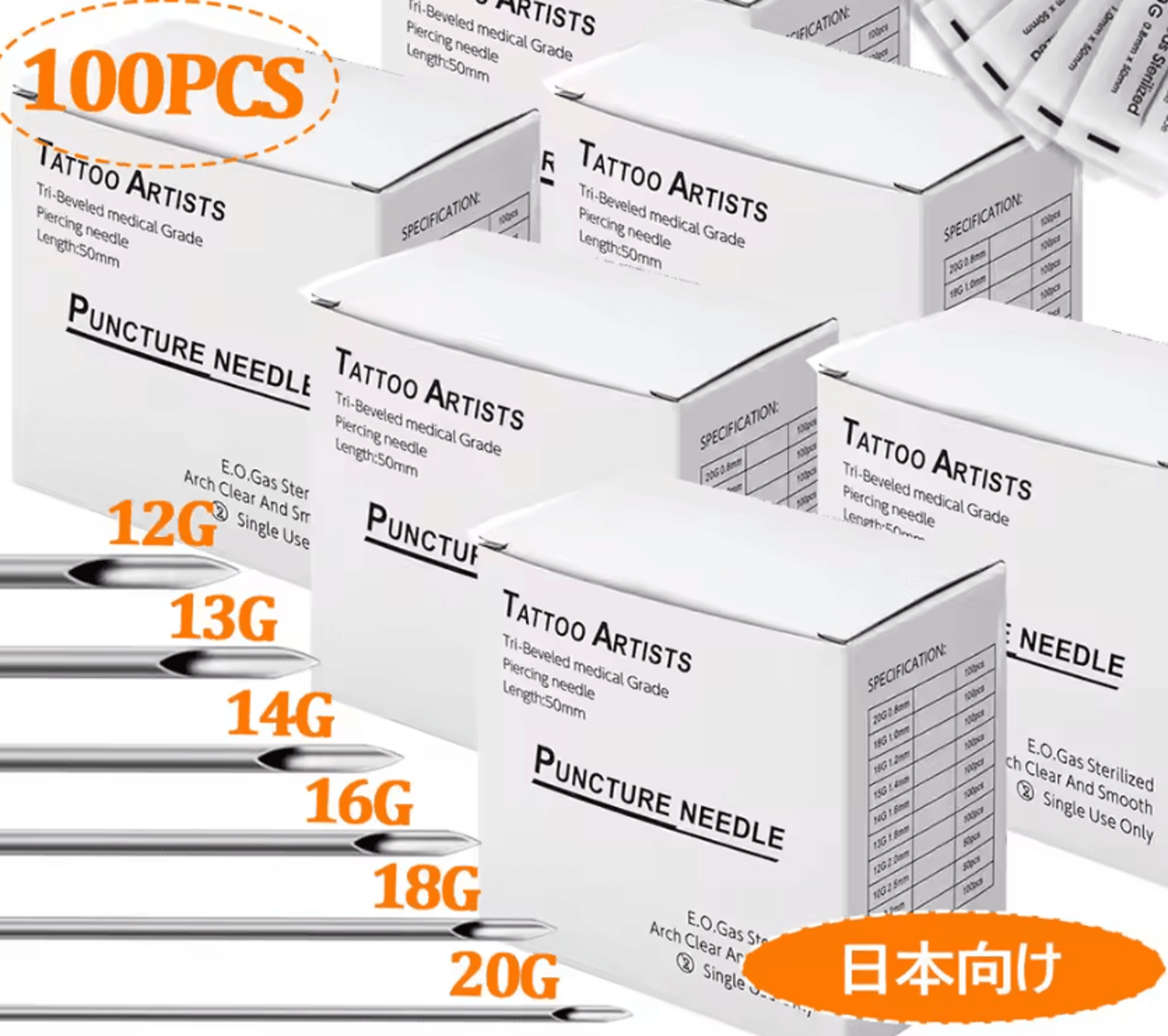 PierceCraft Pro 100Piece Body Piercing Needles For Ear Nose Lip And Navel Piercing 0