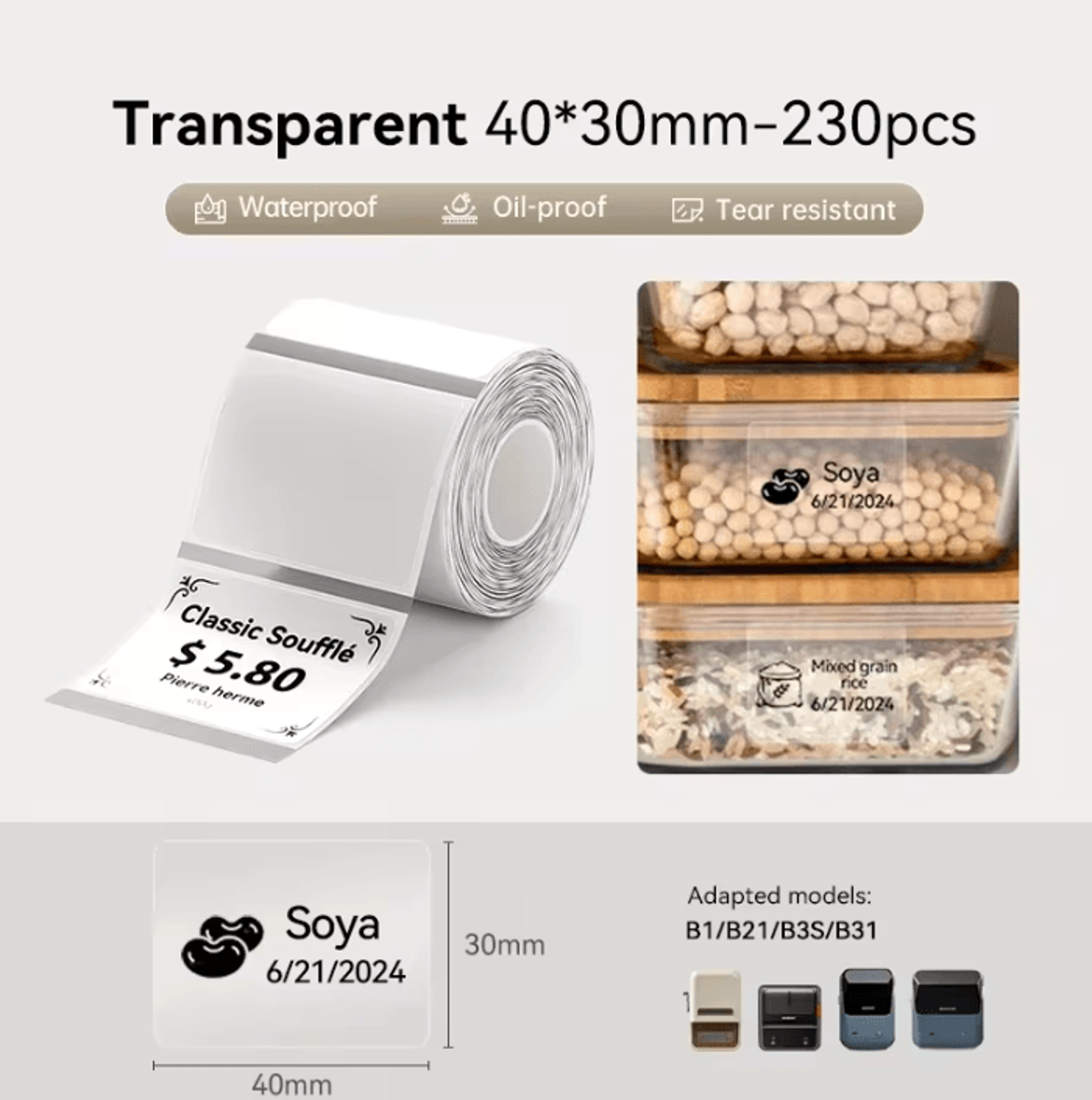 NIIMBOT Transparent Thermal Label Stickers 3050mm SelfAdhesive Printer Paper For B1 B21S B21PRO B3S 6