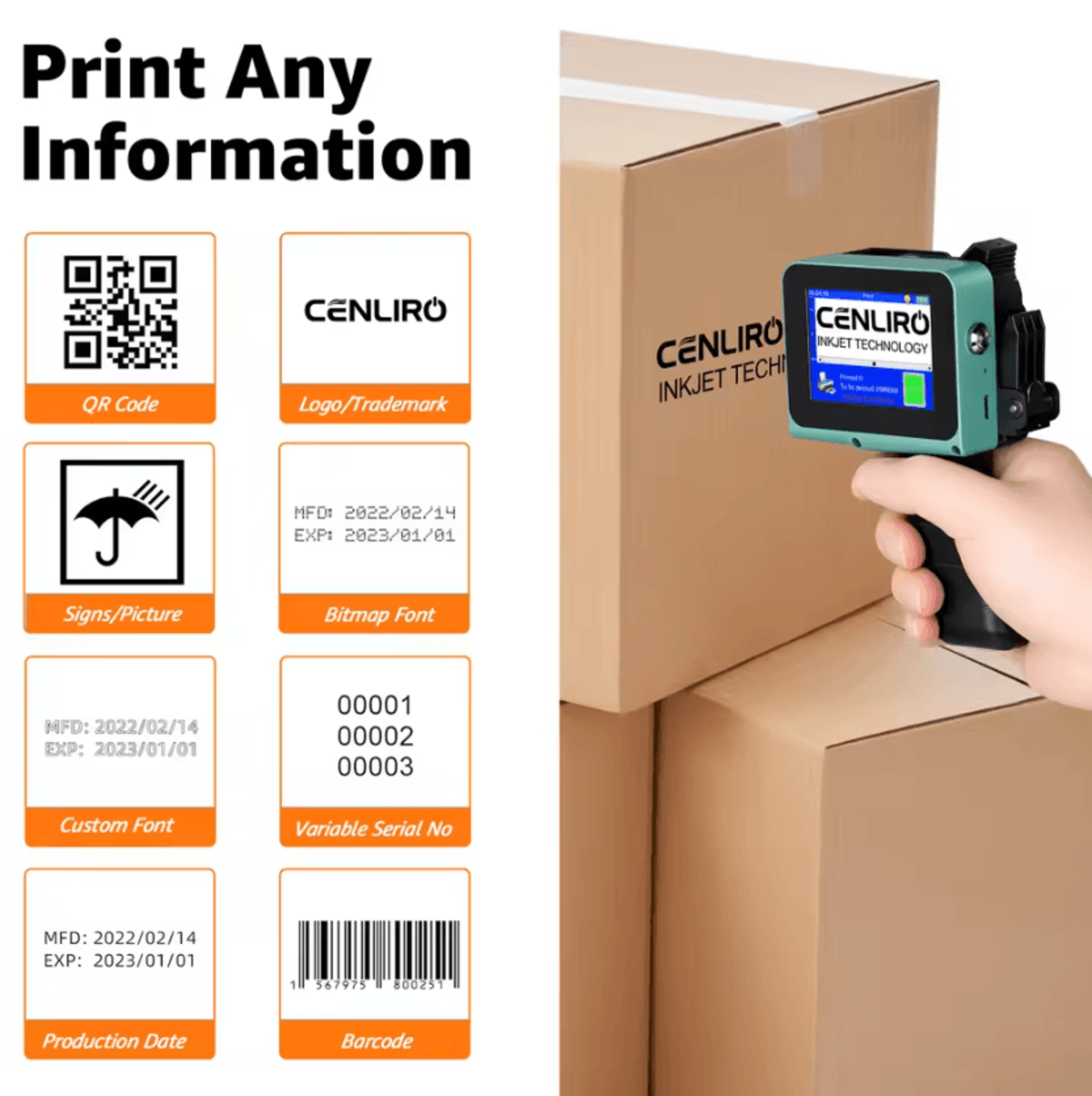 Cenliro CL05P Mini Handheld Inkjet Printer 127mm Portable Batch Date And Barcode Coding Machine 2