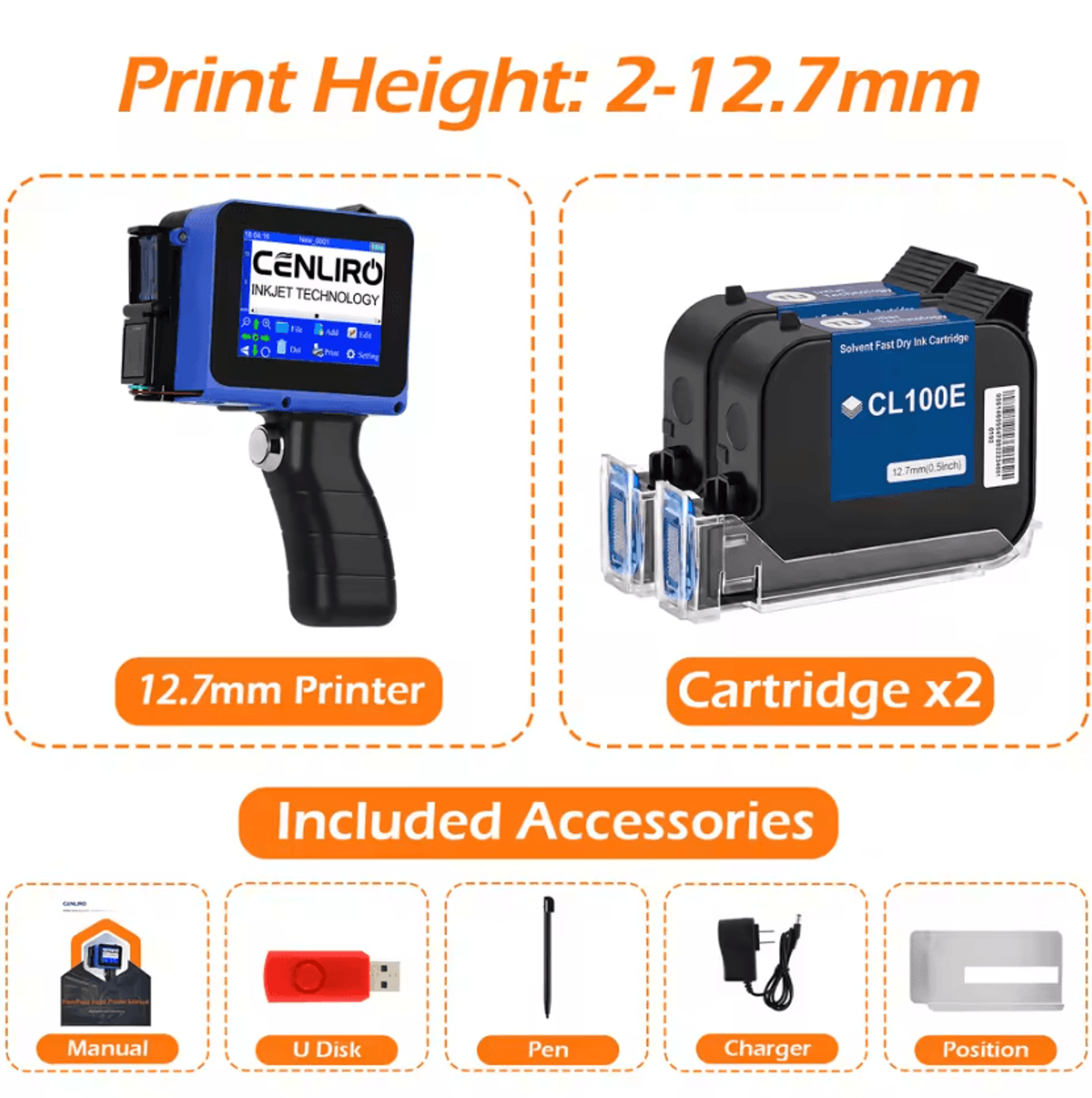 Cenliro CL05P Mini Handheld Inkjet Printer 127mm Portable Batch Date And Barcode Coding Machine 7