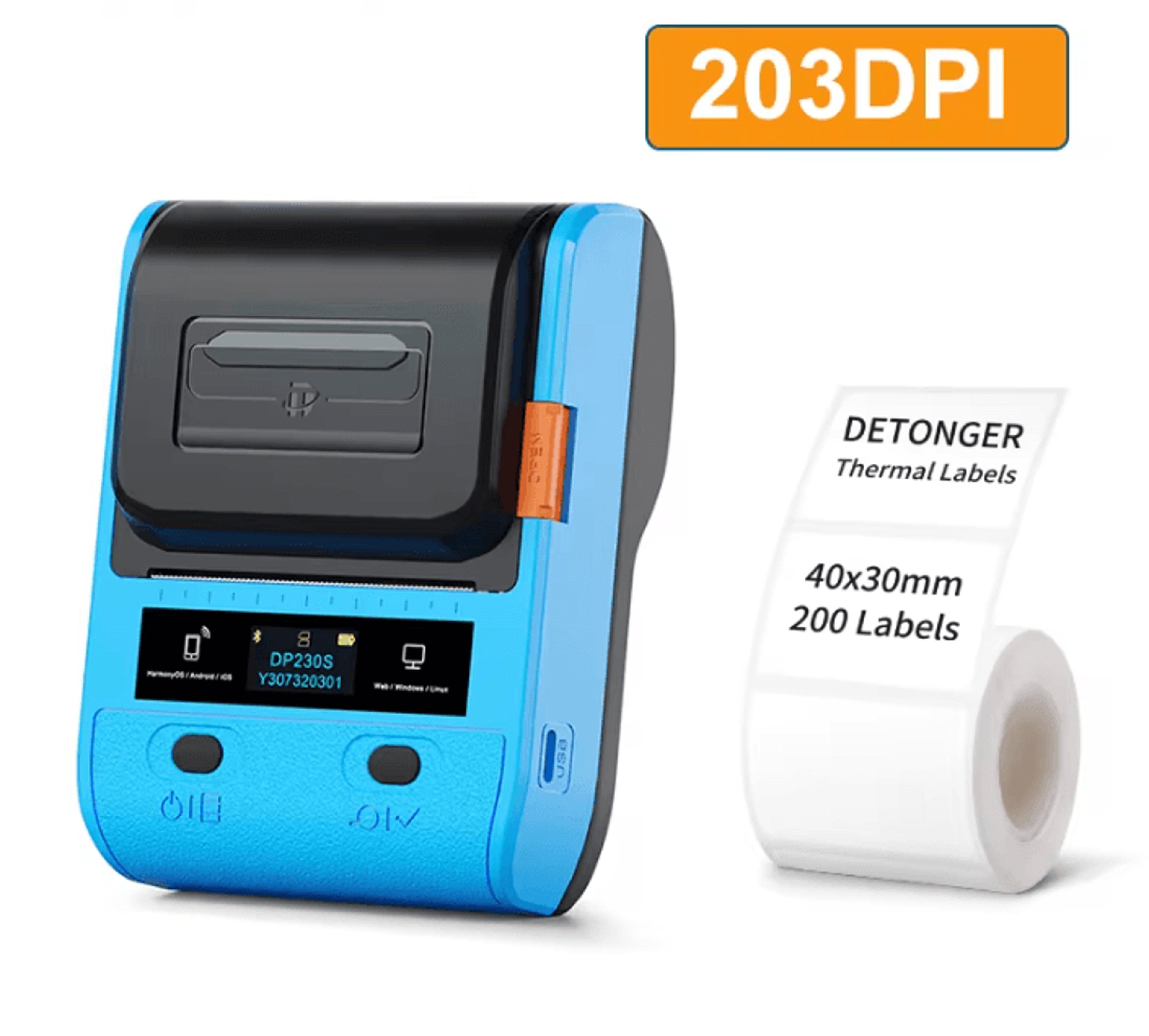 DETONGER DP230S DP30S 300DPI Bluetooth Thermal Label Printer Wireless Barcode Sticker Maker 4