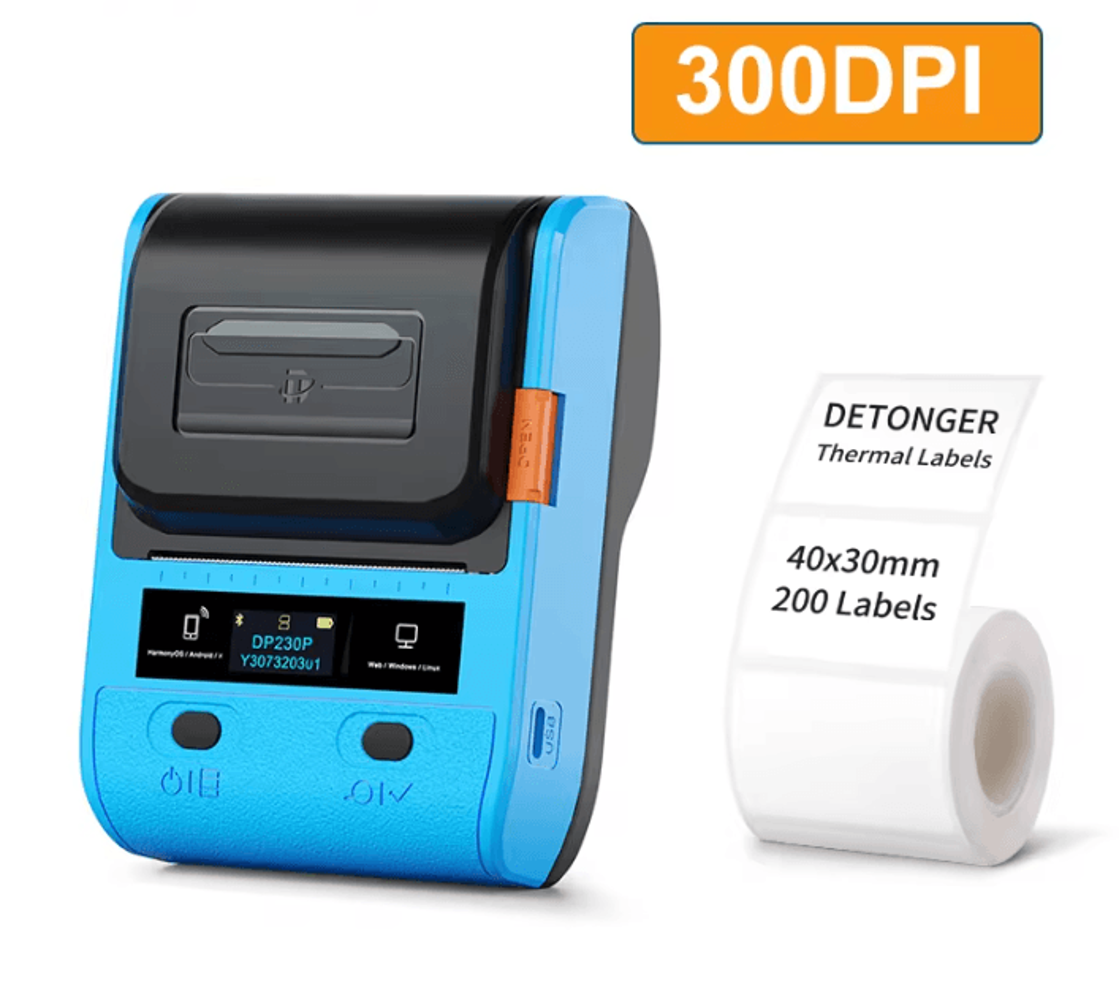 DETONGER DP230S DP30S 300DPI Bluetooth Thermal Label Printer Wireless Barcode Sticker Maker 8