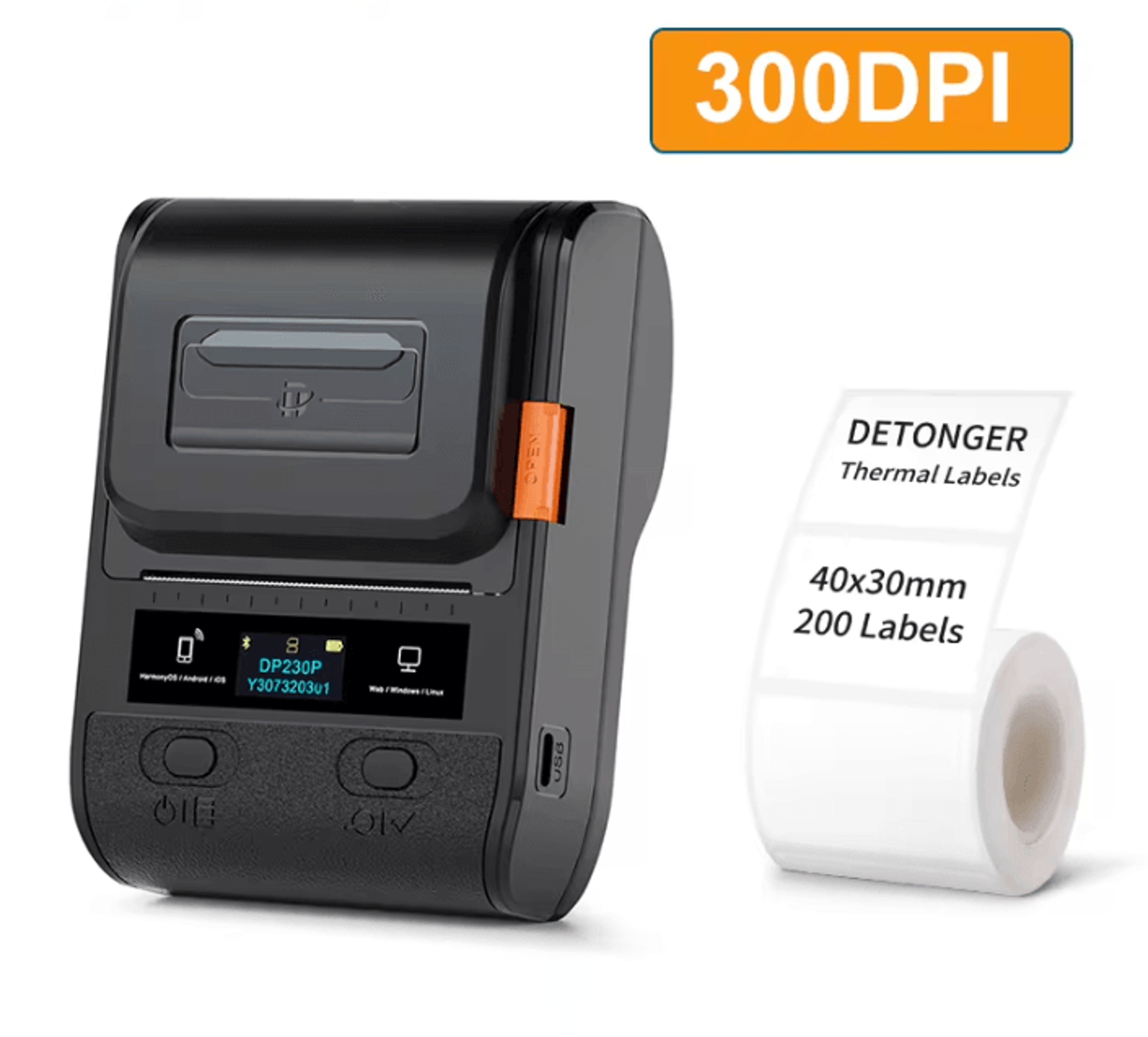DETONGER DP230S DP30S 300DPI Bluetooth Thermal Label Printer Wireless Barcode Sticker Maker 5