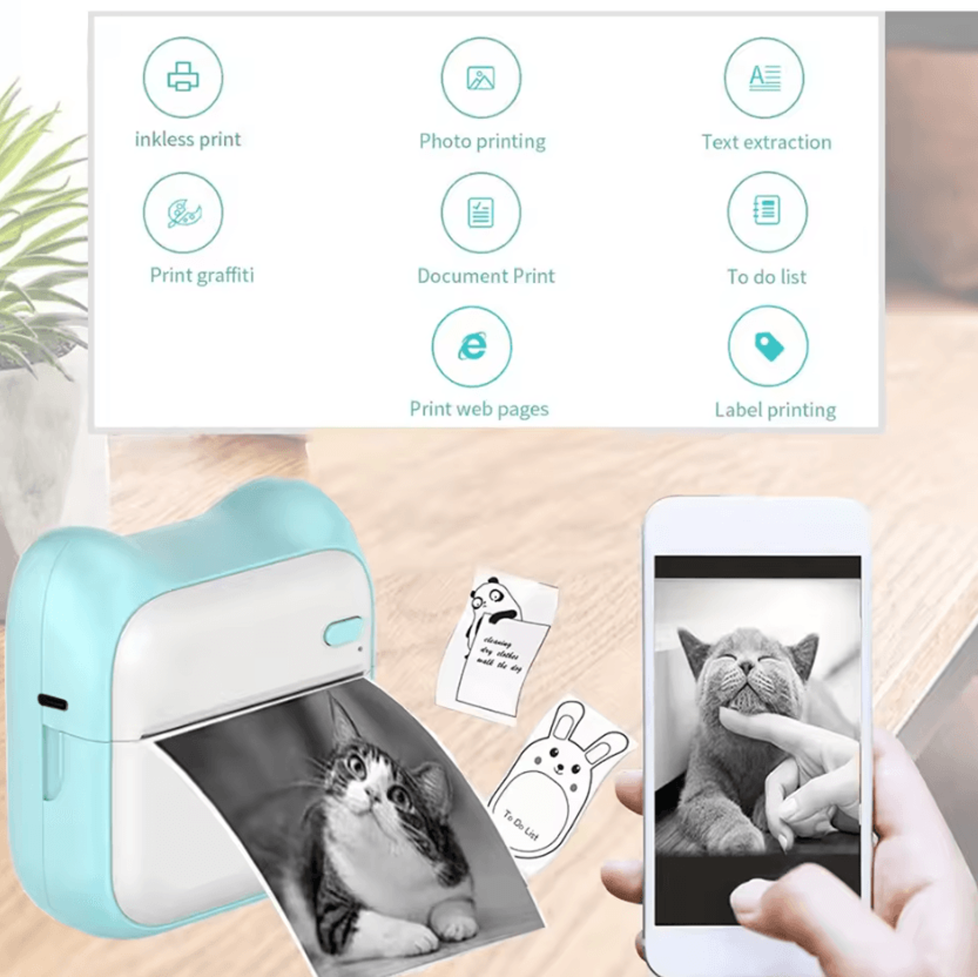 Mini Pocket Thermal Printer Wireless Inkless Sticker And Label Maker For Android IOS 2