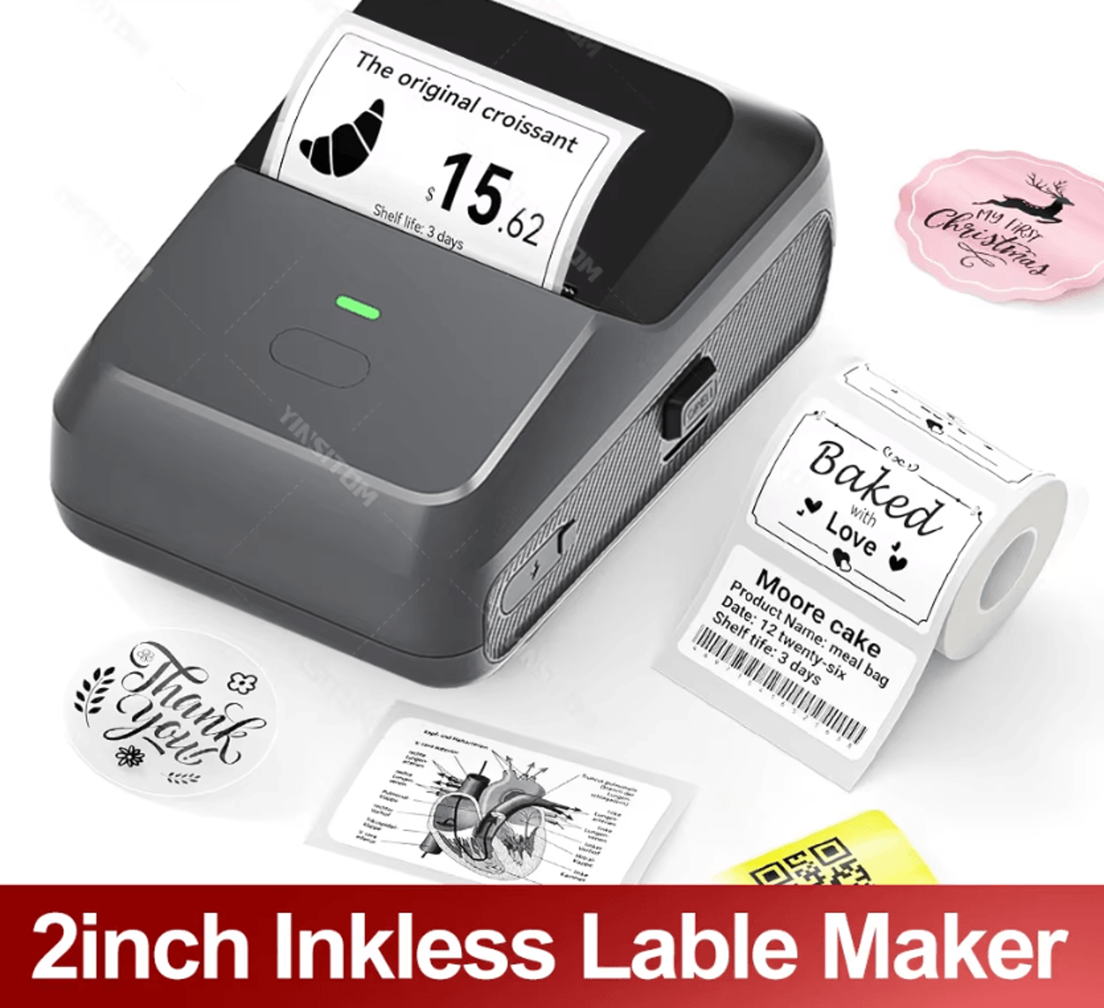YINSITOM 2050mm Wireless Bluetooth Label Printer Mini Thermal Barcode And Price Sticker Maker 0
