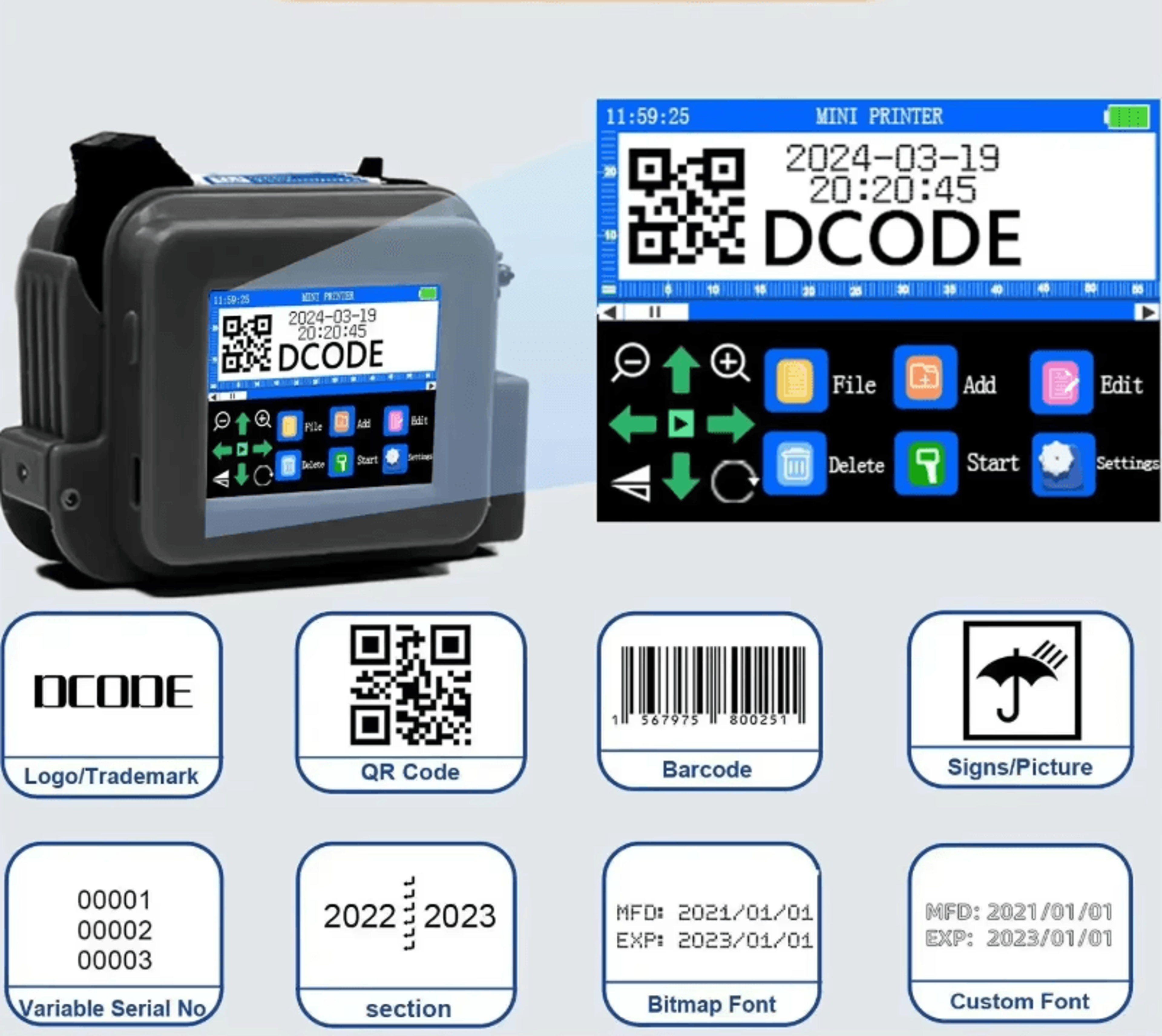 DCODE XMINI 127mm Handheld Inkjet Printer Portable Barcode And Batch Coding Machine 1