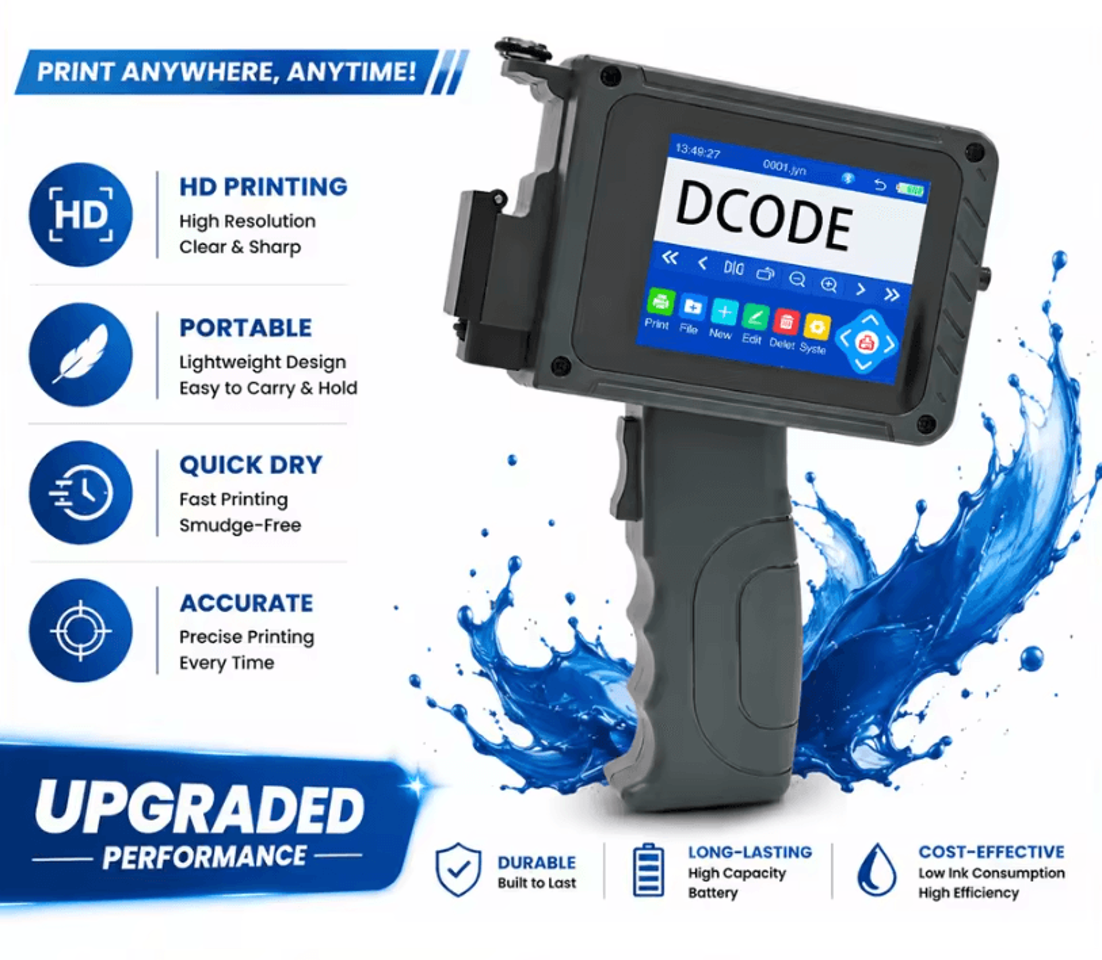 DCODE DC15 Portable 127mm Inkjet Coding Printer For QR Codes Barcodes Logos And Date Marking 0