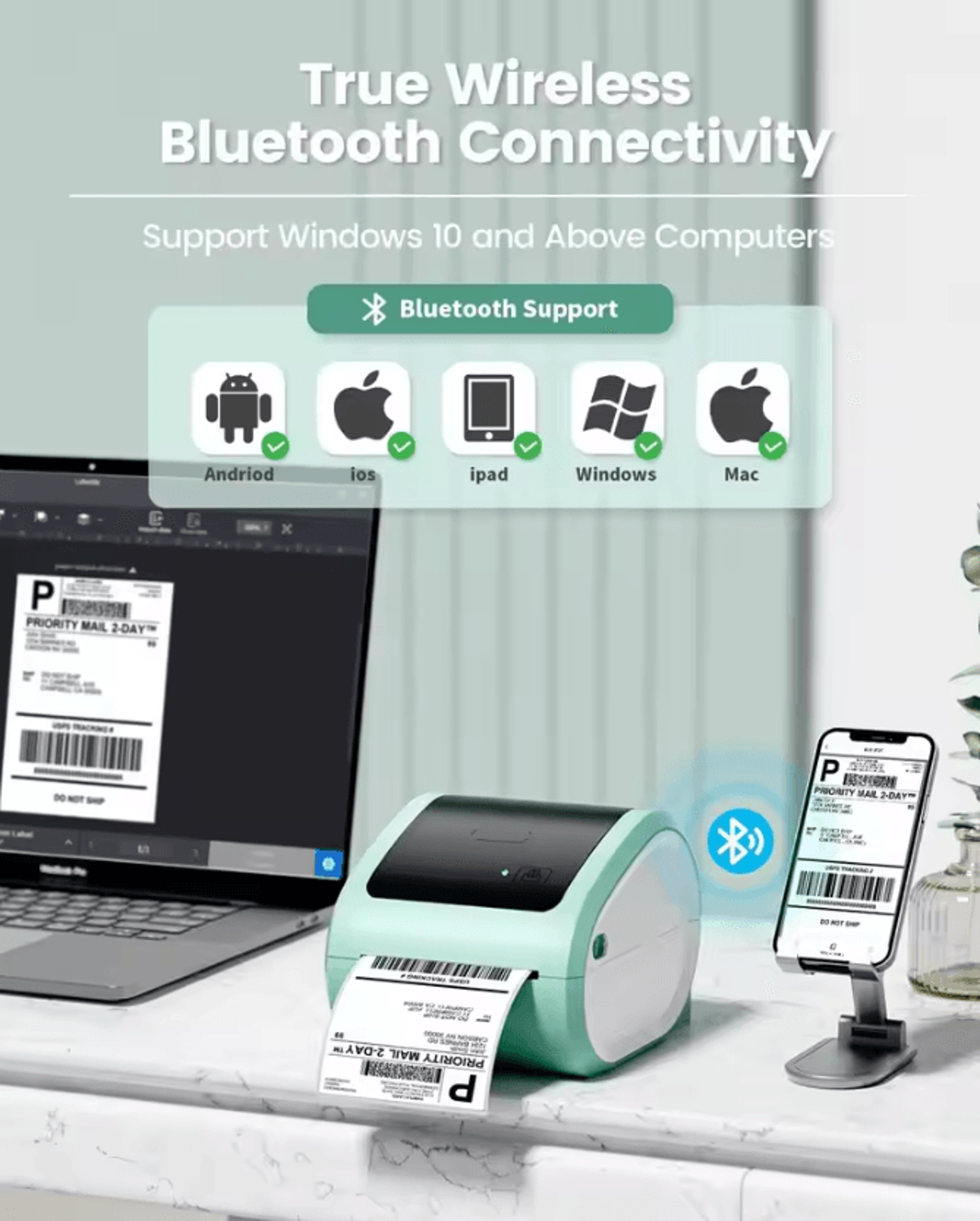 D520 BT Bluetooth Thermal Shipping Label Printer HighSpeed Wireless Desktop Label Maker 1