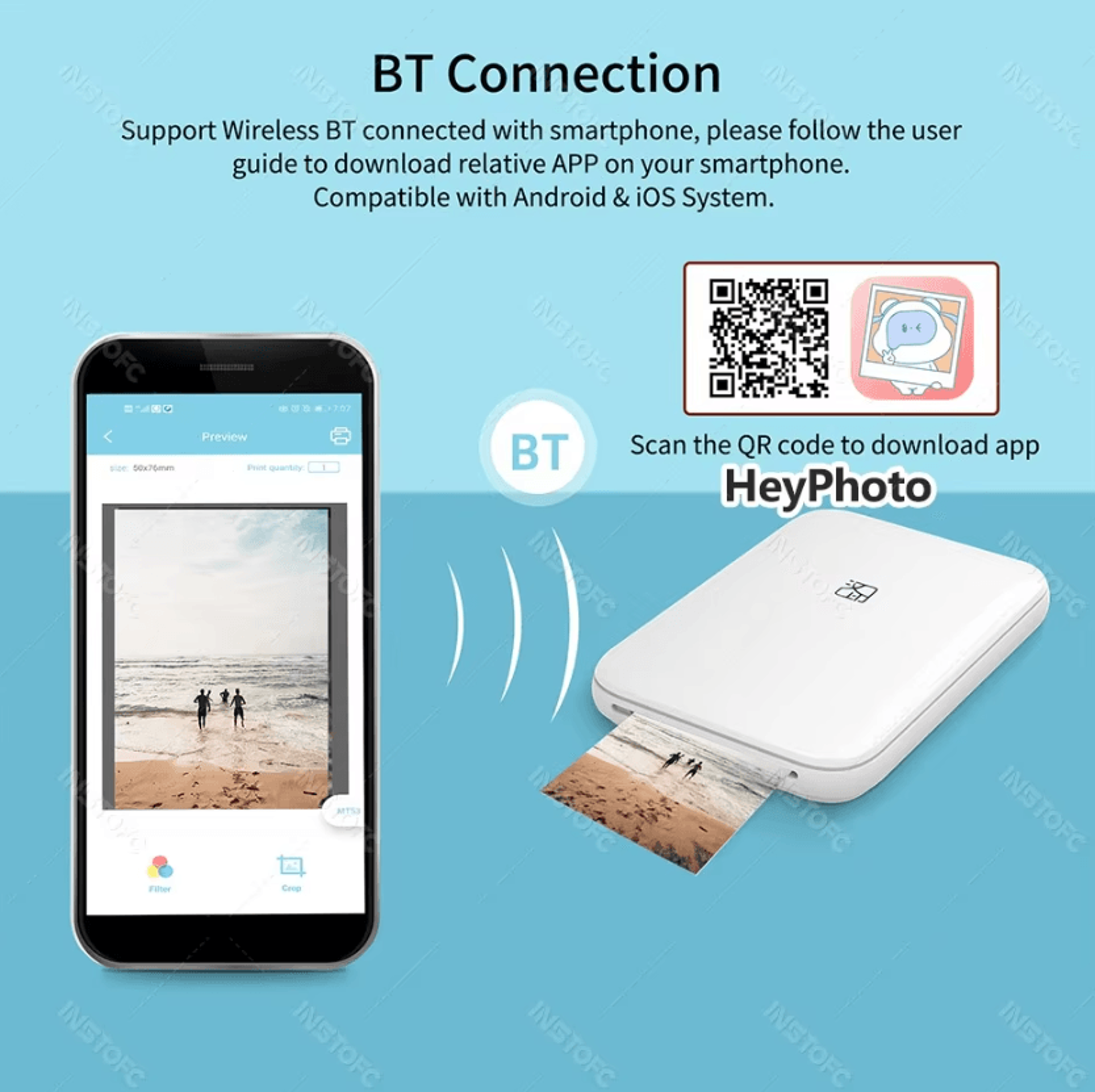 MT53 Mini Color Photo Printer Portable 2x3 Inch Wireless Pocket Printer With StickyBacked Photo Pap 1