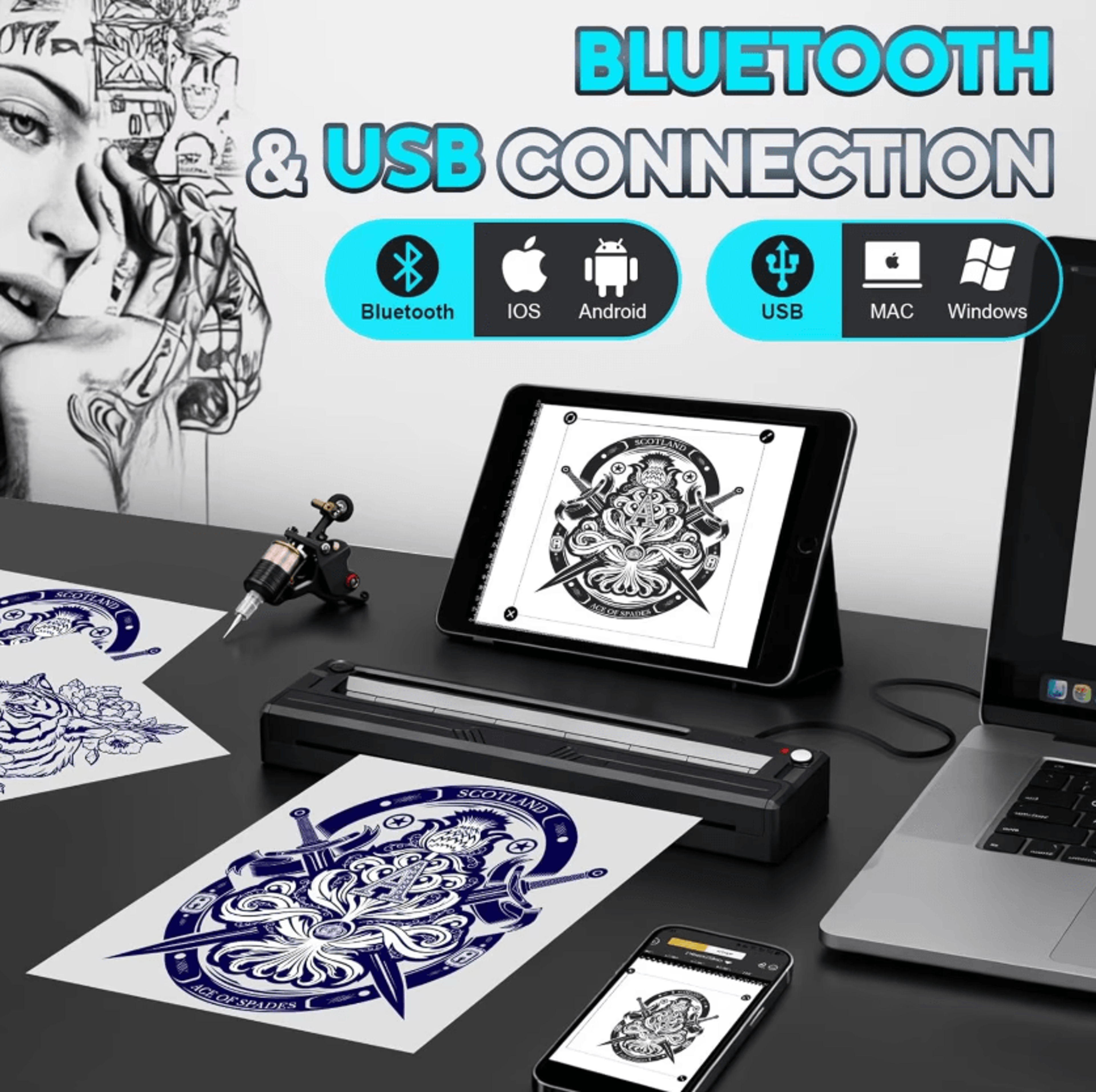 Portable A4 Bluetooth Tattoo Stencil Printer Wireless Thermal Transfer Machine For Artists And Begi 2