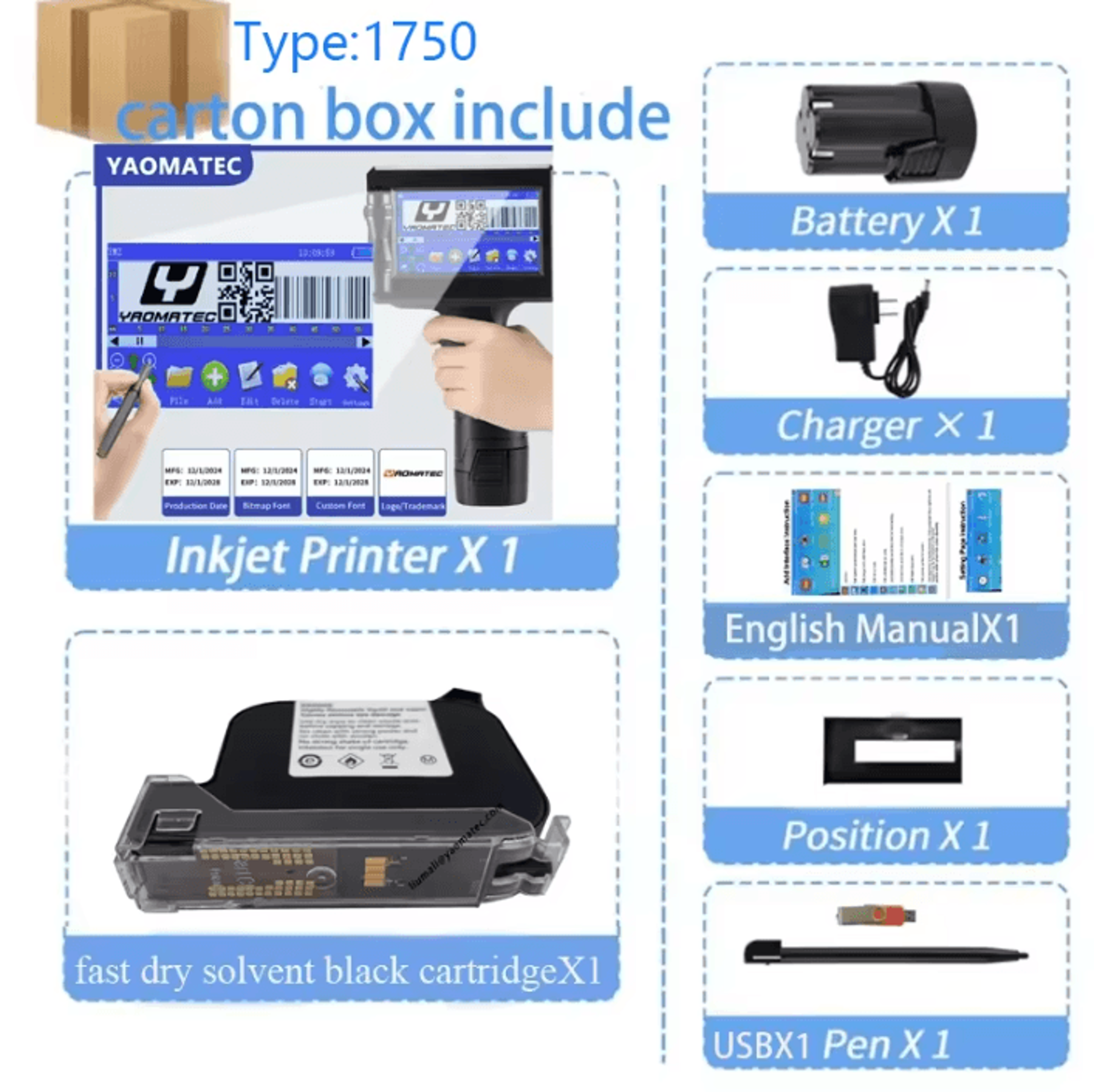 S7 Y7 127mm Handheld Inkjet Printer Portable QR Barcode And Expiry Date Coding Machine 4
