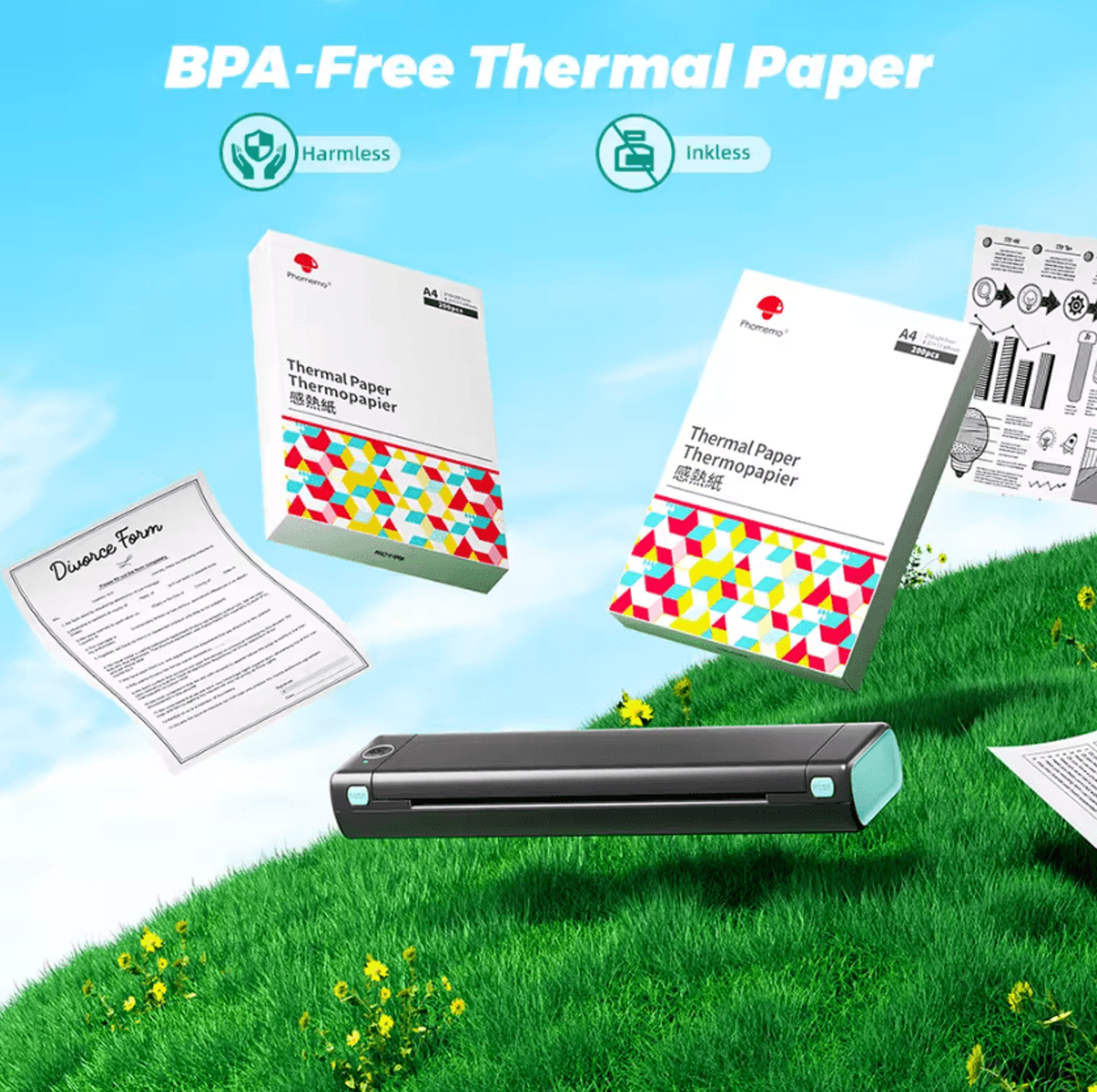 Phomemo A4 QuickDry Thermal Printer Paper 100 Sheets For M08F M832 Portable Printers 4
