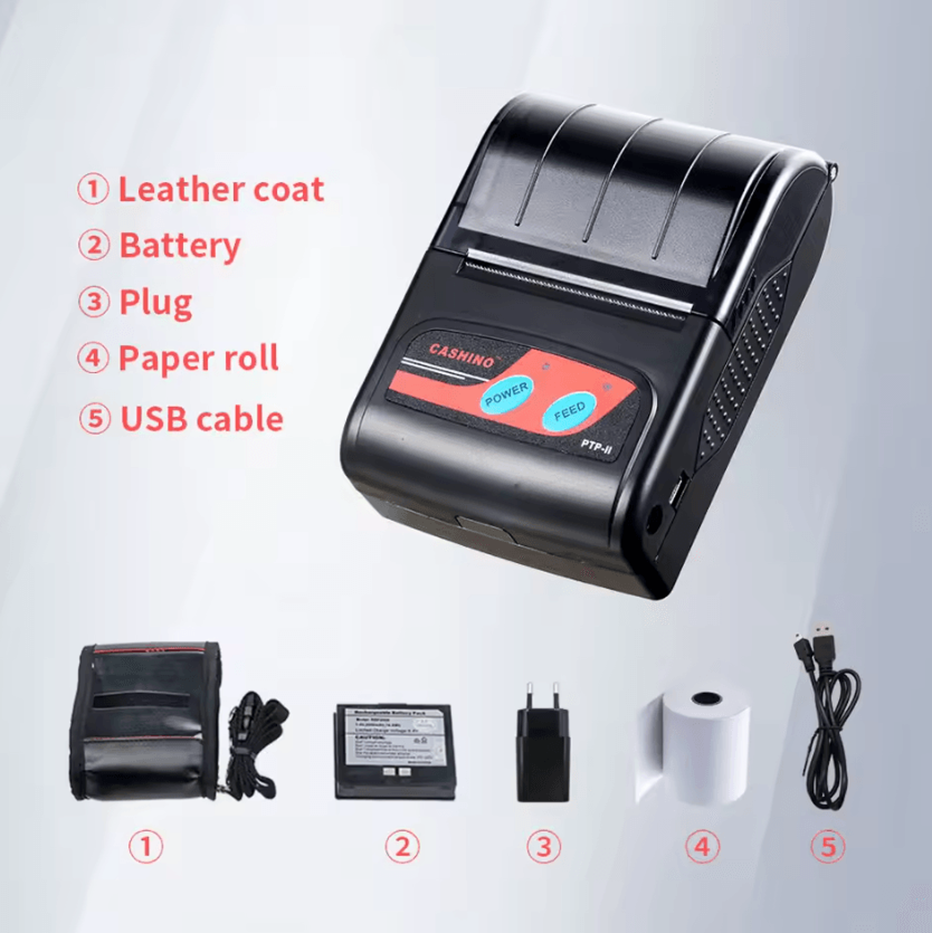 Cashino PTPII 58mm Portable Bluetooth Receipt Printer 2000mAh Rechargeable Mobile POS Printer 4