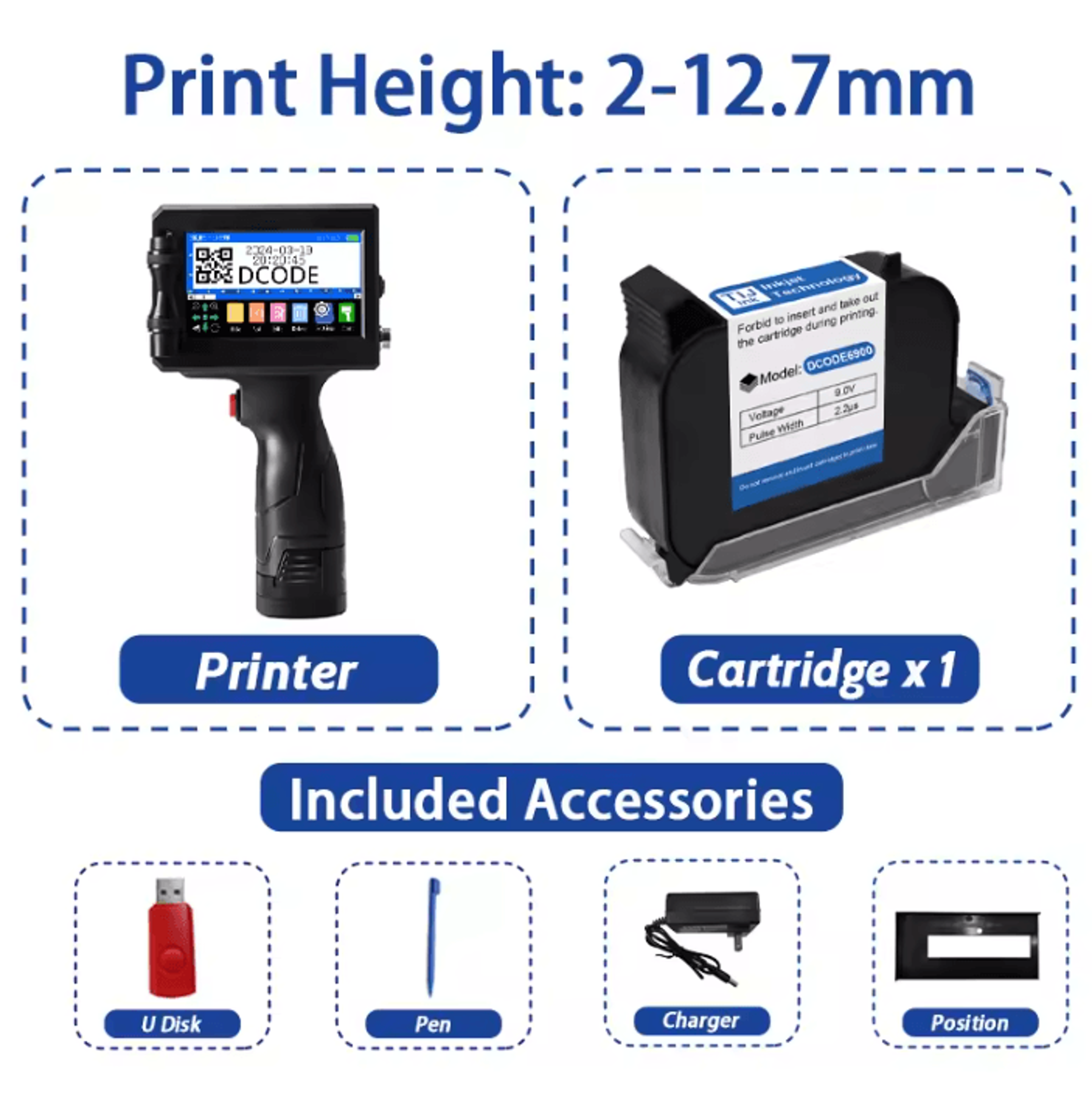 DCODE 1750plus Portable Handheld Inkjet Printer 127mm 254mm Barcode QR And Date Coding Machine 9