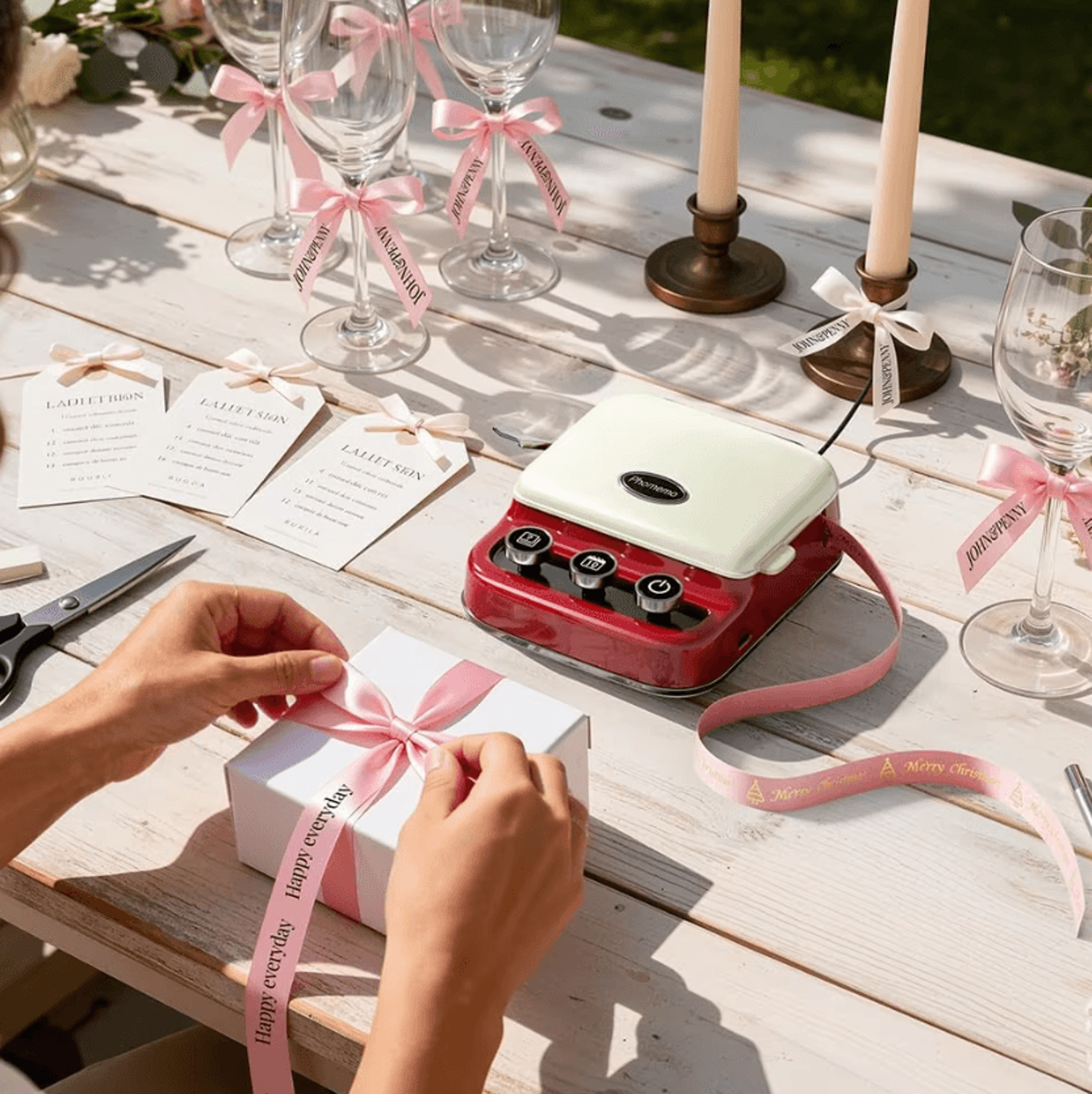 Phomemo P15 Mini Bluetooth Ribbon Label Printer Portable Custom Text Maker For Gifts And Wedding De 1