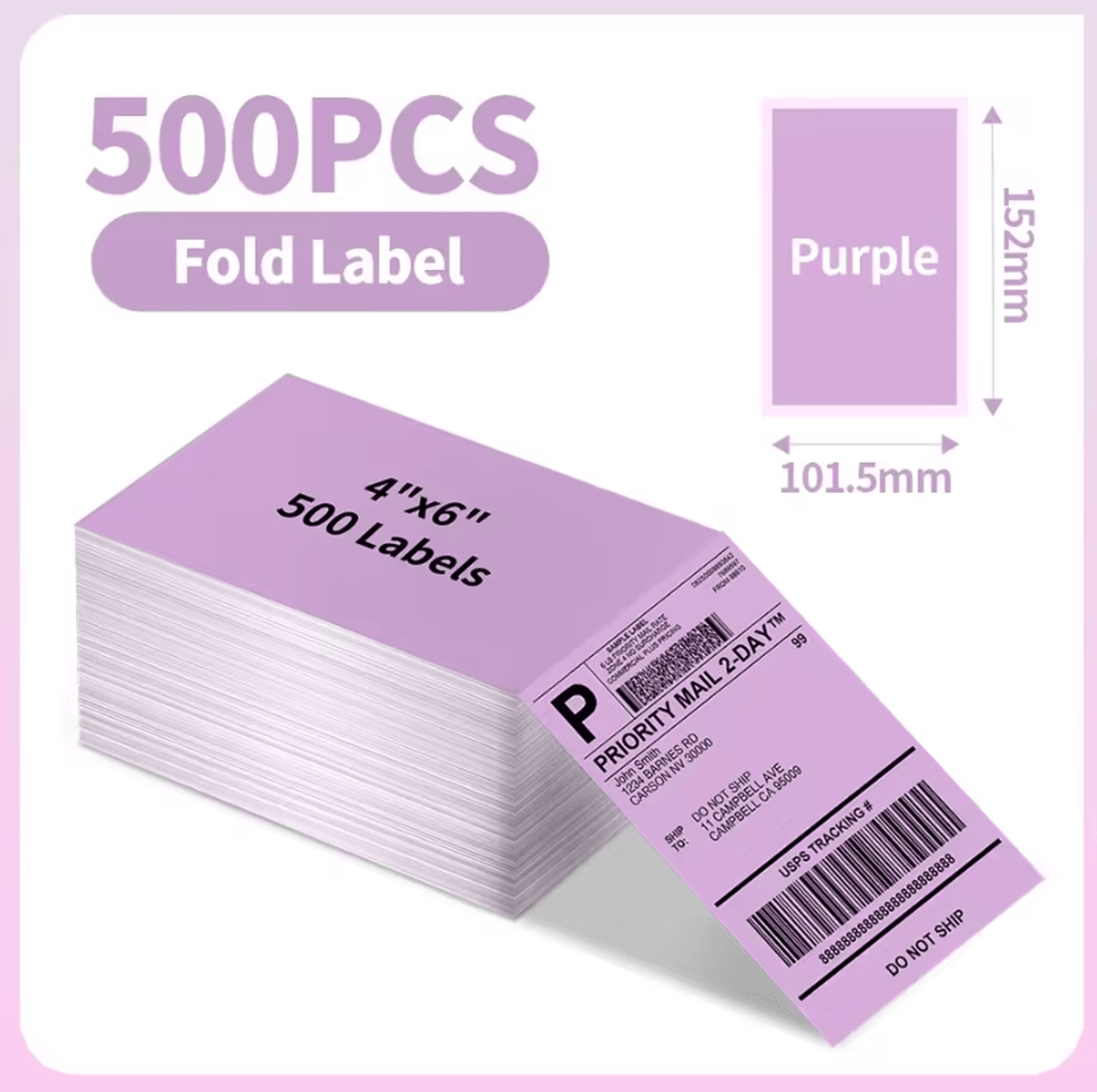 500Pcs 4x6 FanFold Thermal Shipping Labels Adhesive Printer Paper For Phomemo 241BT 246S D520BT 8