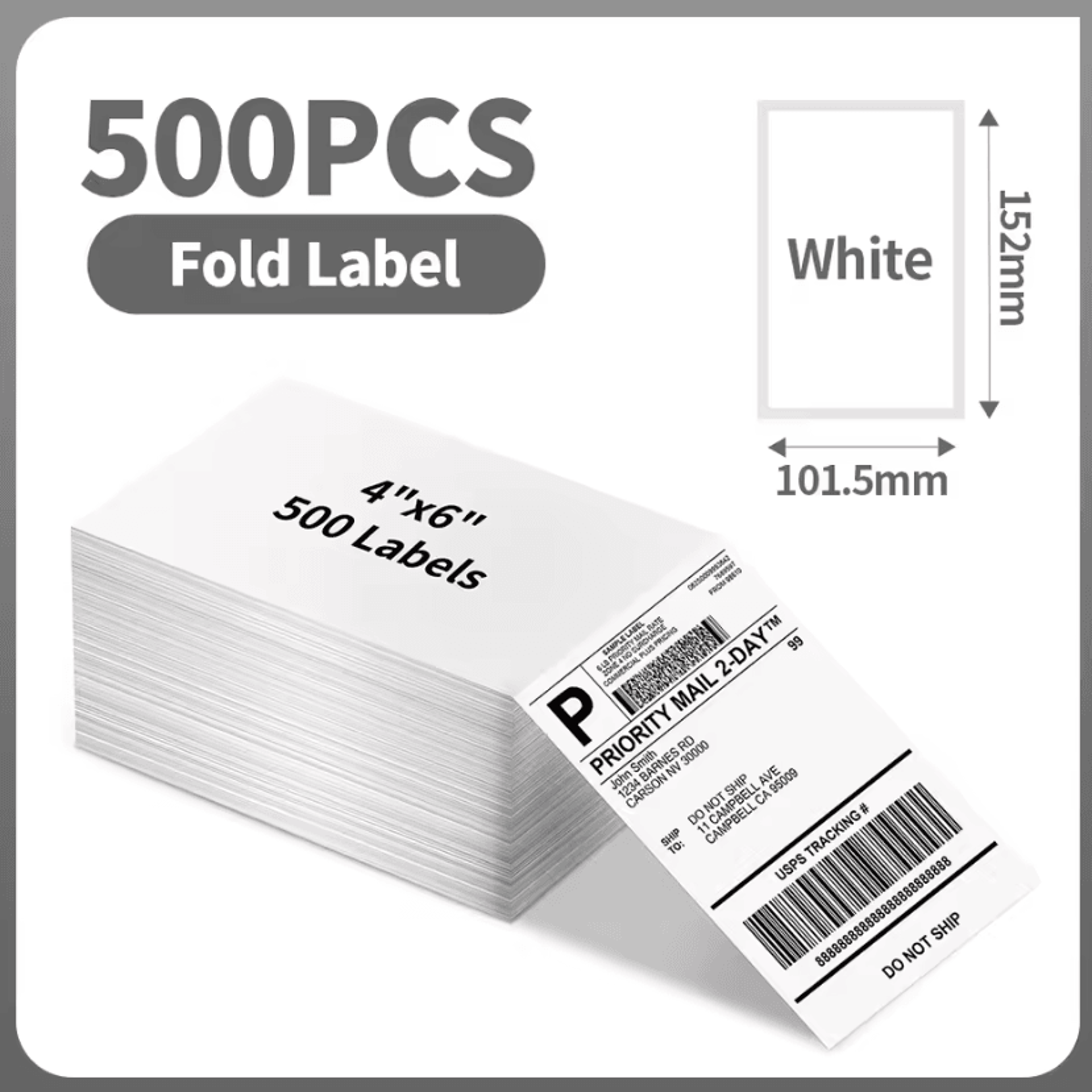 500Pcs 4x6 FanFold Thermal Shipping Labels Adhesive Printer Paper For Phomemo 241BT 246S D520BT 4
