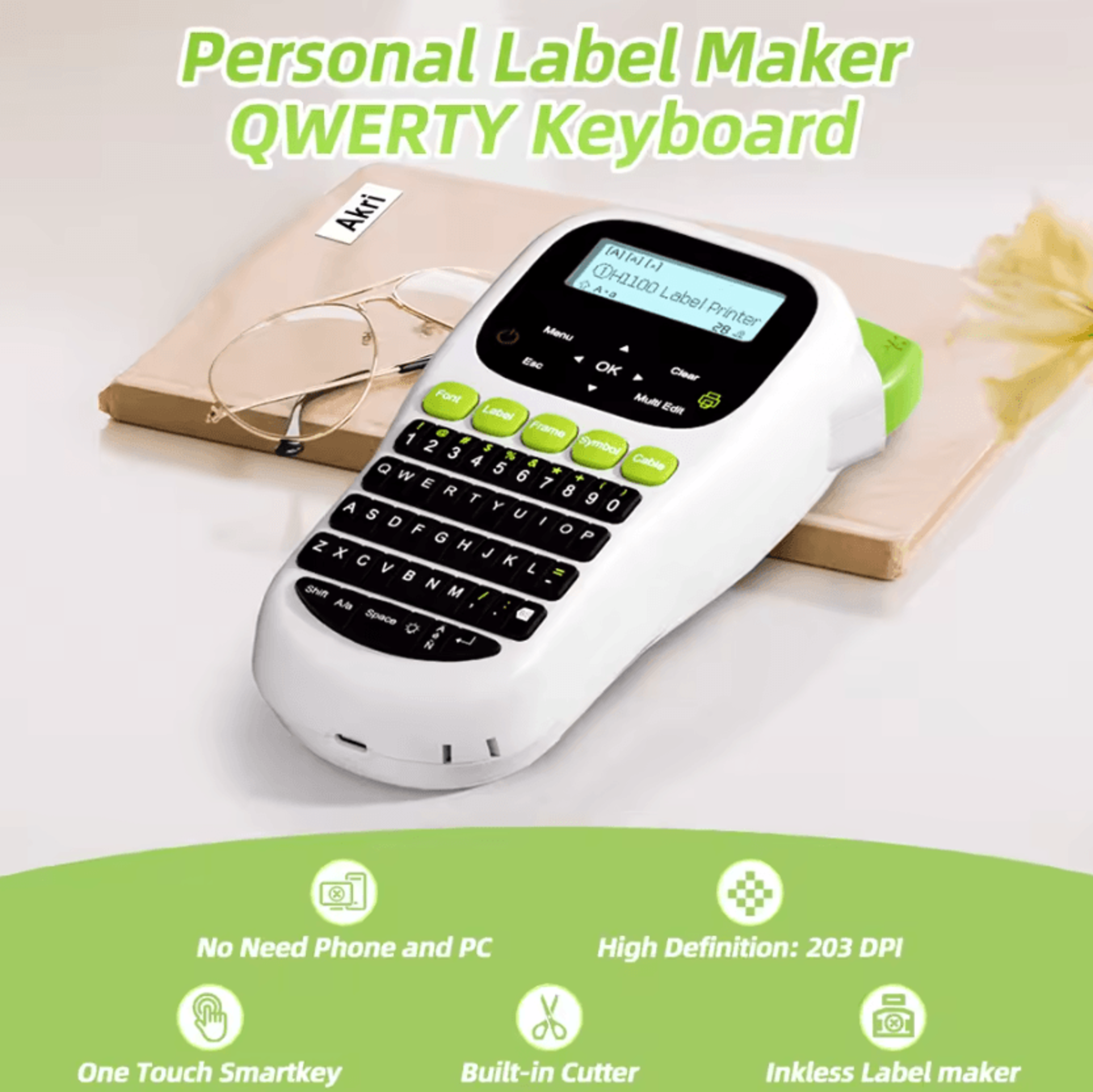 H1100 Handheld Thermal Label Printer Portable Inkless Label Maker With Backlit Screen And Keyboard 3