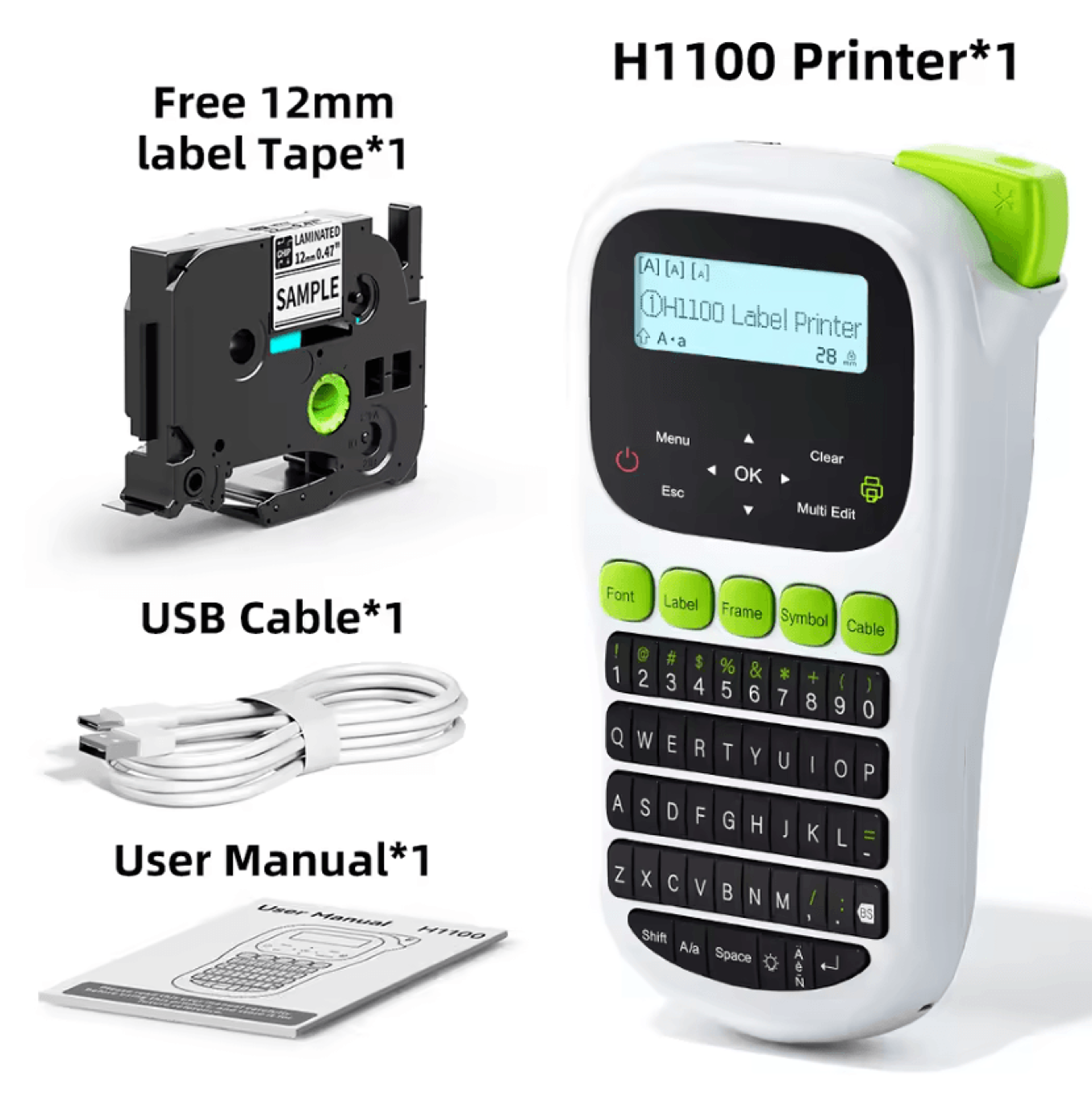 H1100 Handheld Thermal Label Printer Portable Inkless Label Maker With Backlit Screen And Keyboard 6
