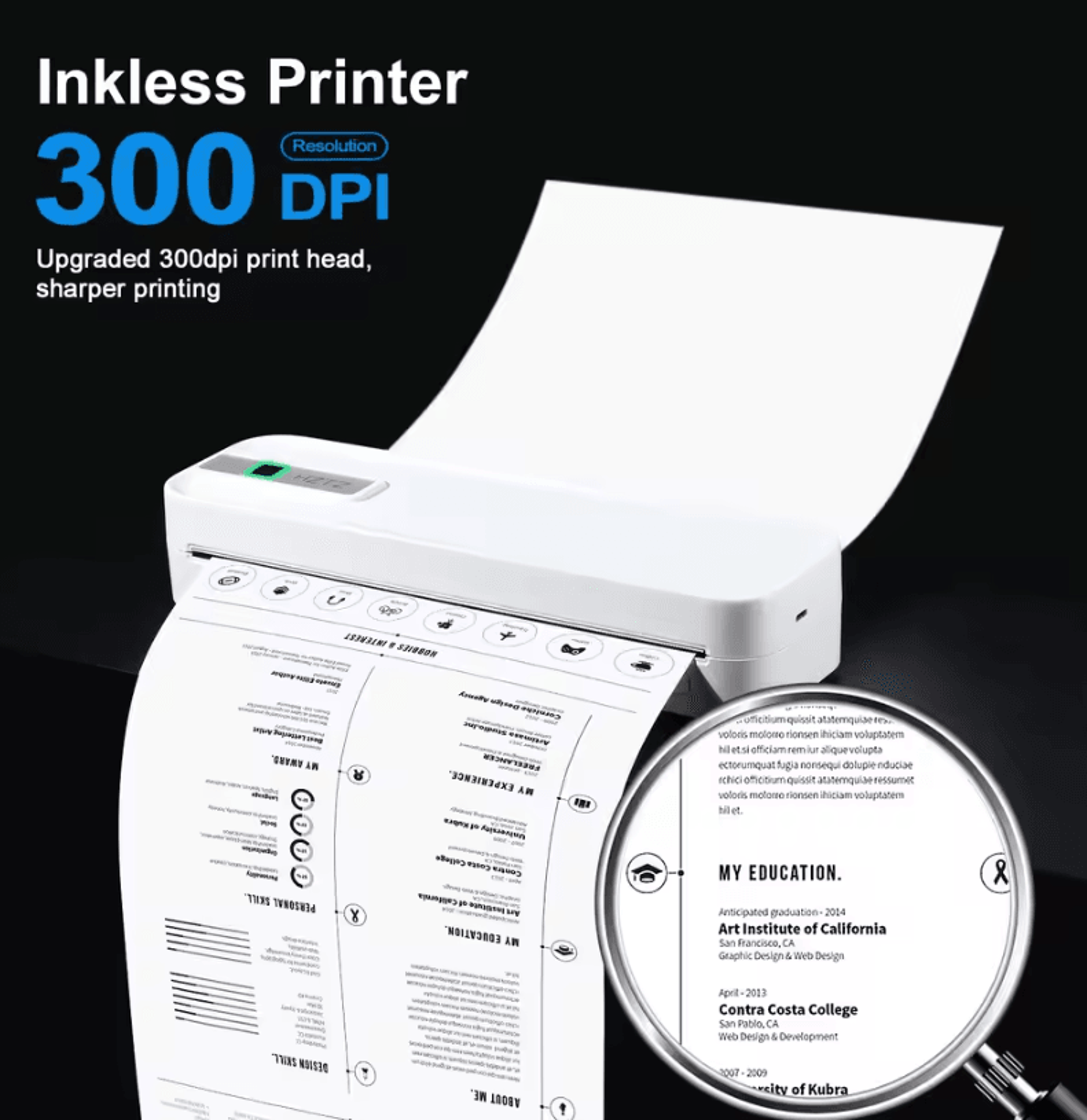 A4 Portable Wireless Thermal Printer 300DPI Inkless Mobile Document Printer For Phone And Laptop 1