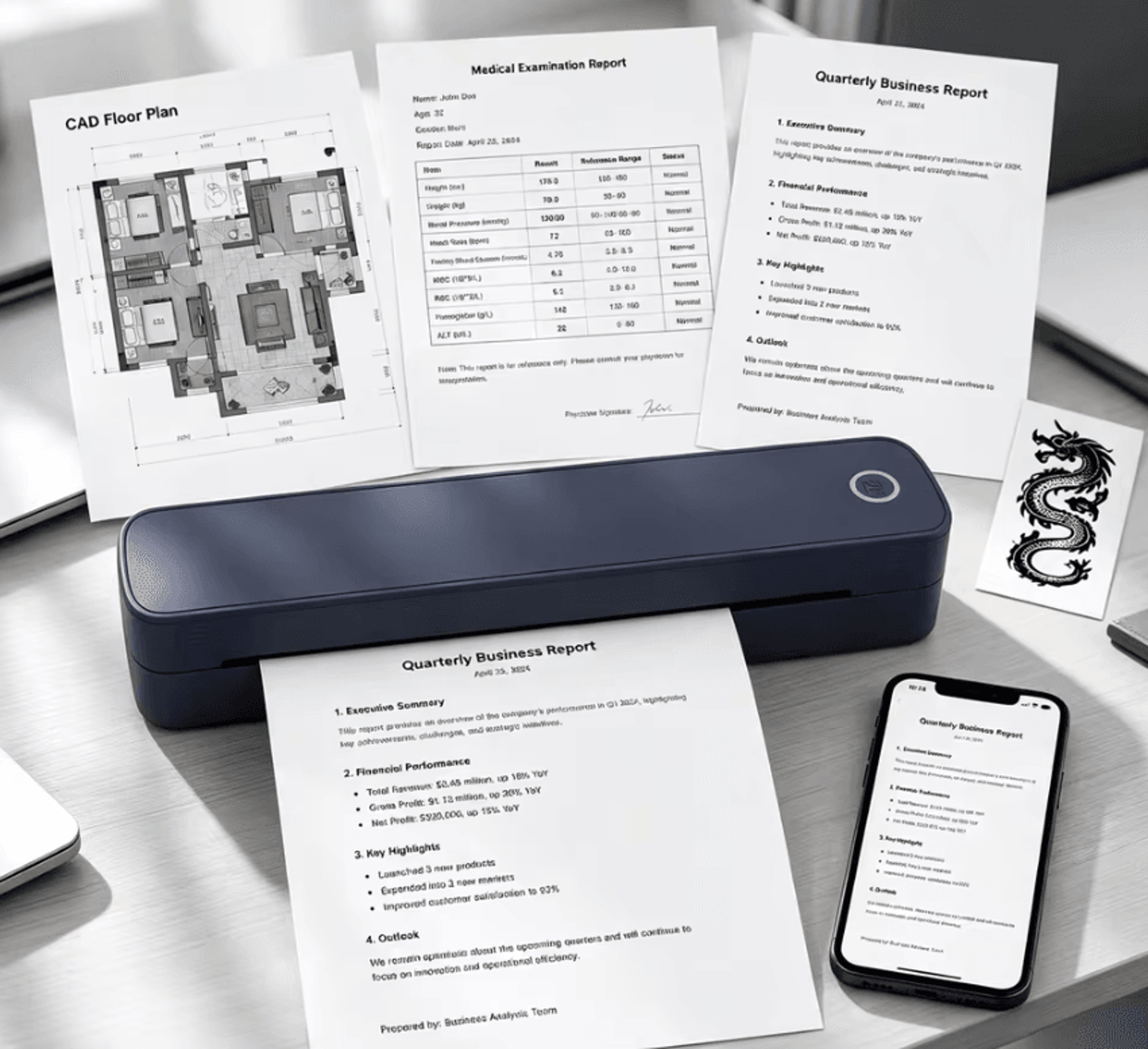 A4 Portable Wireless Thermal Printer Mobile Inkless Document Printer For US Letter And A4 Paper 0