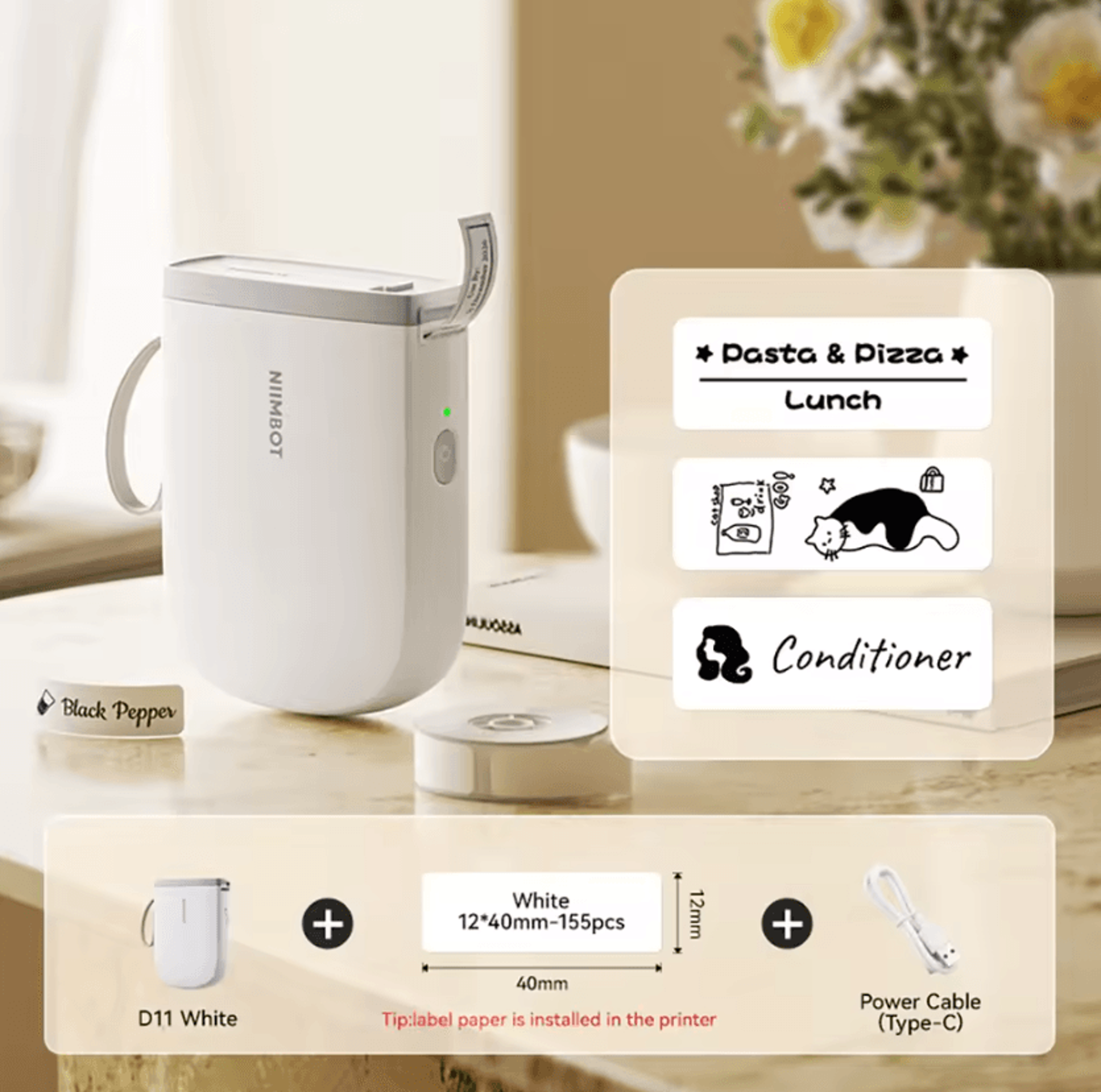 NIIMBOT D110 D11 Mini Wireless Thermal Label Printer Portable Inkless Sticker Maker For Home And Of 8