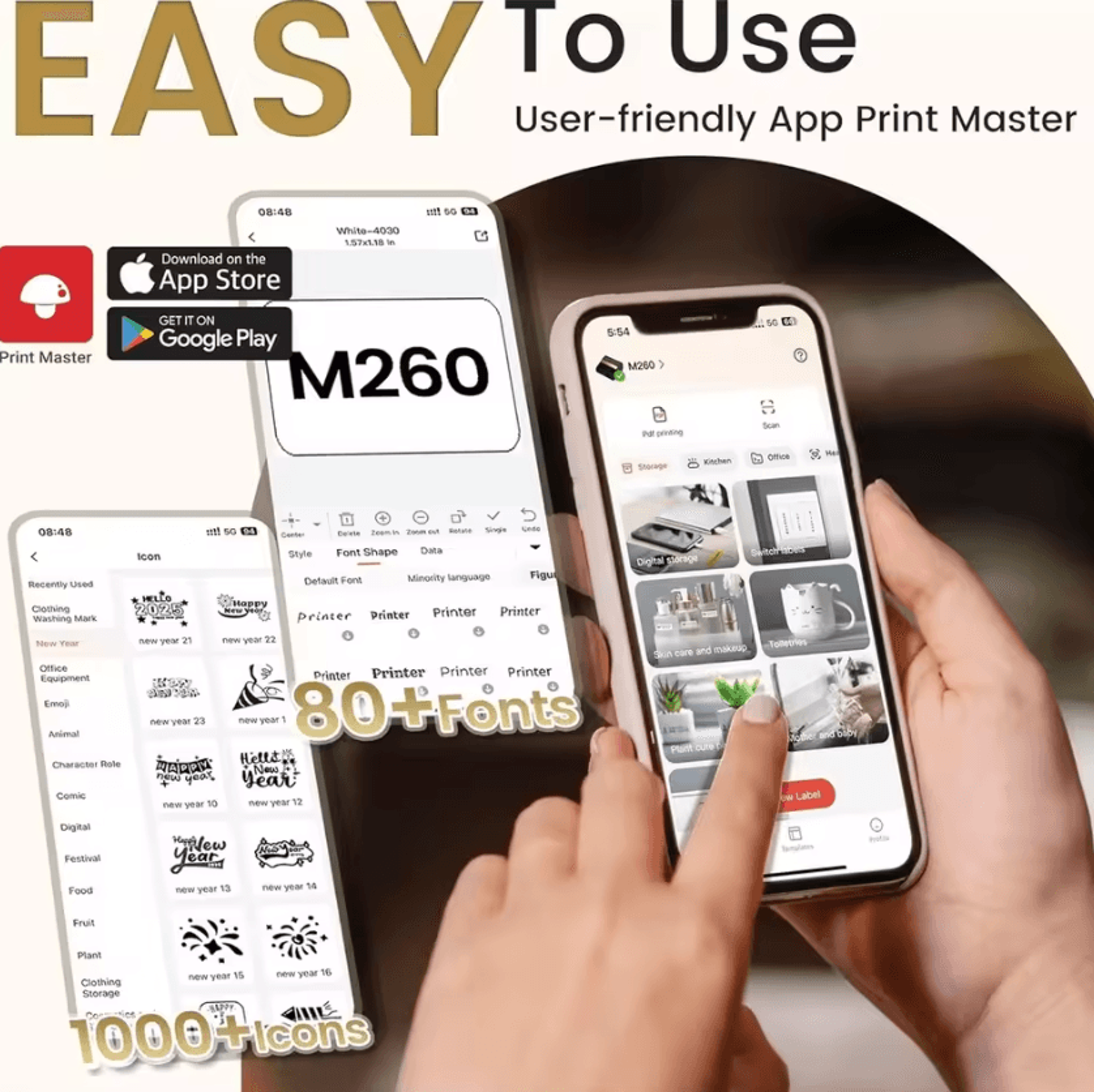 Phomemo M260 Bluetooth Thermal Label Printer 2080mm Portable Inkless Sticker Maker For Business And 2