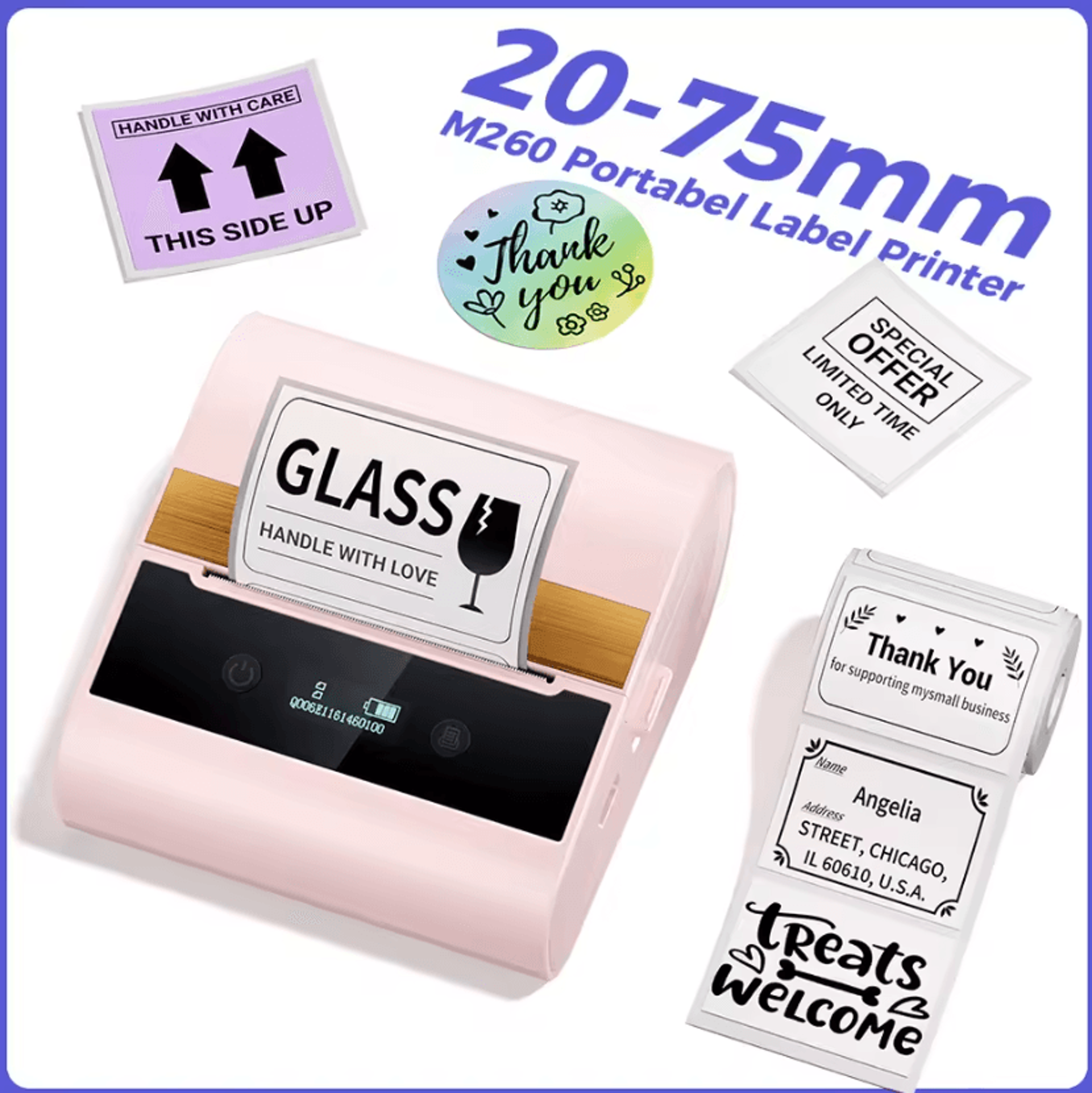 Phomemo M260 Bluetooth Thermal Label Printer 2080mm Portable Inkless Sticker Maker For Business And 0