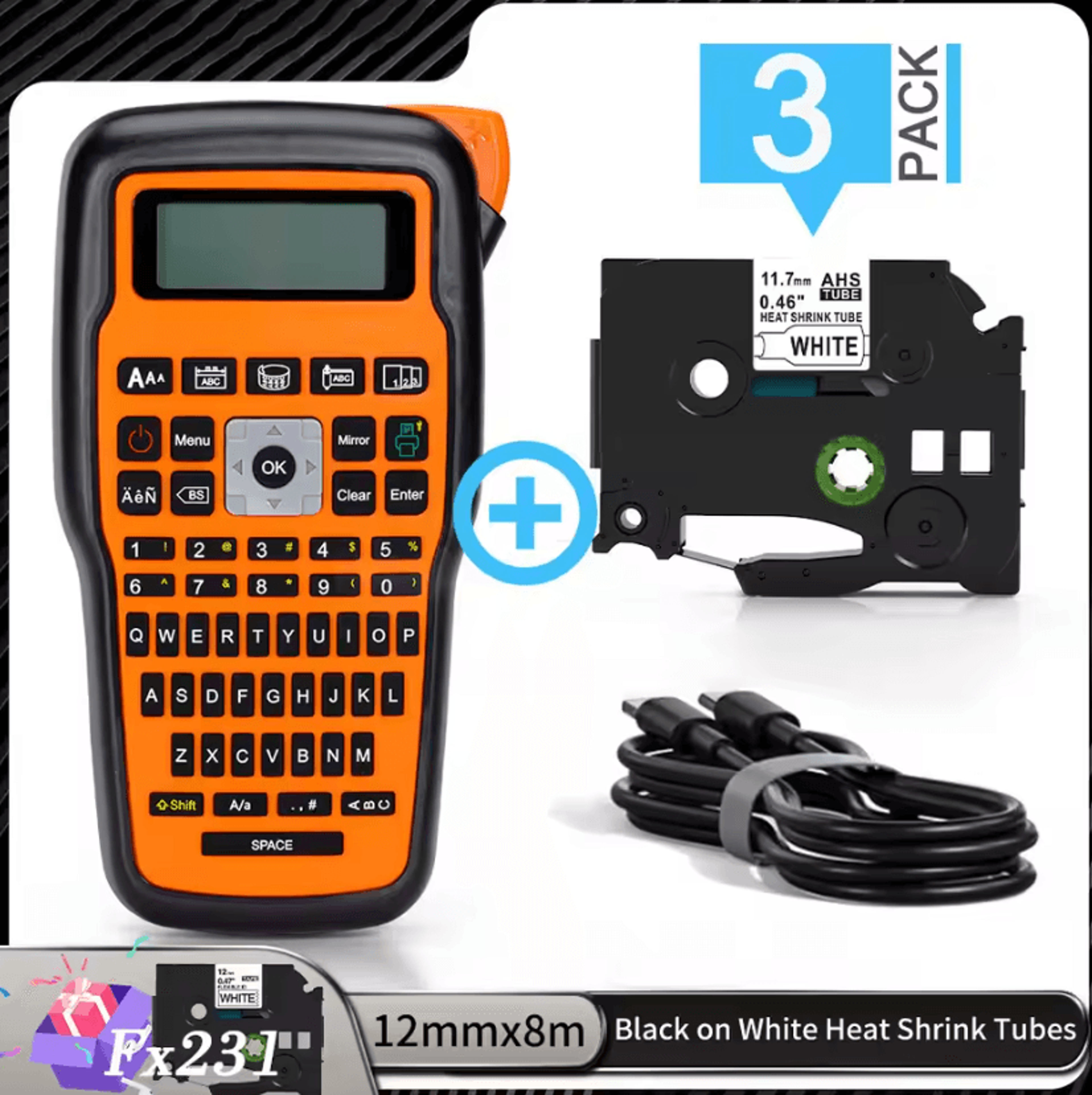 E1000 PRO Handheld Label Printer QWERTY Keyboard Maker For Heat Shrink Tubes And TZ231 Label Tape 6