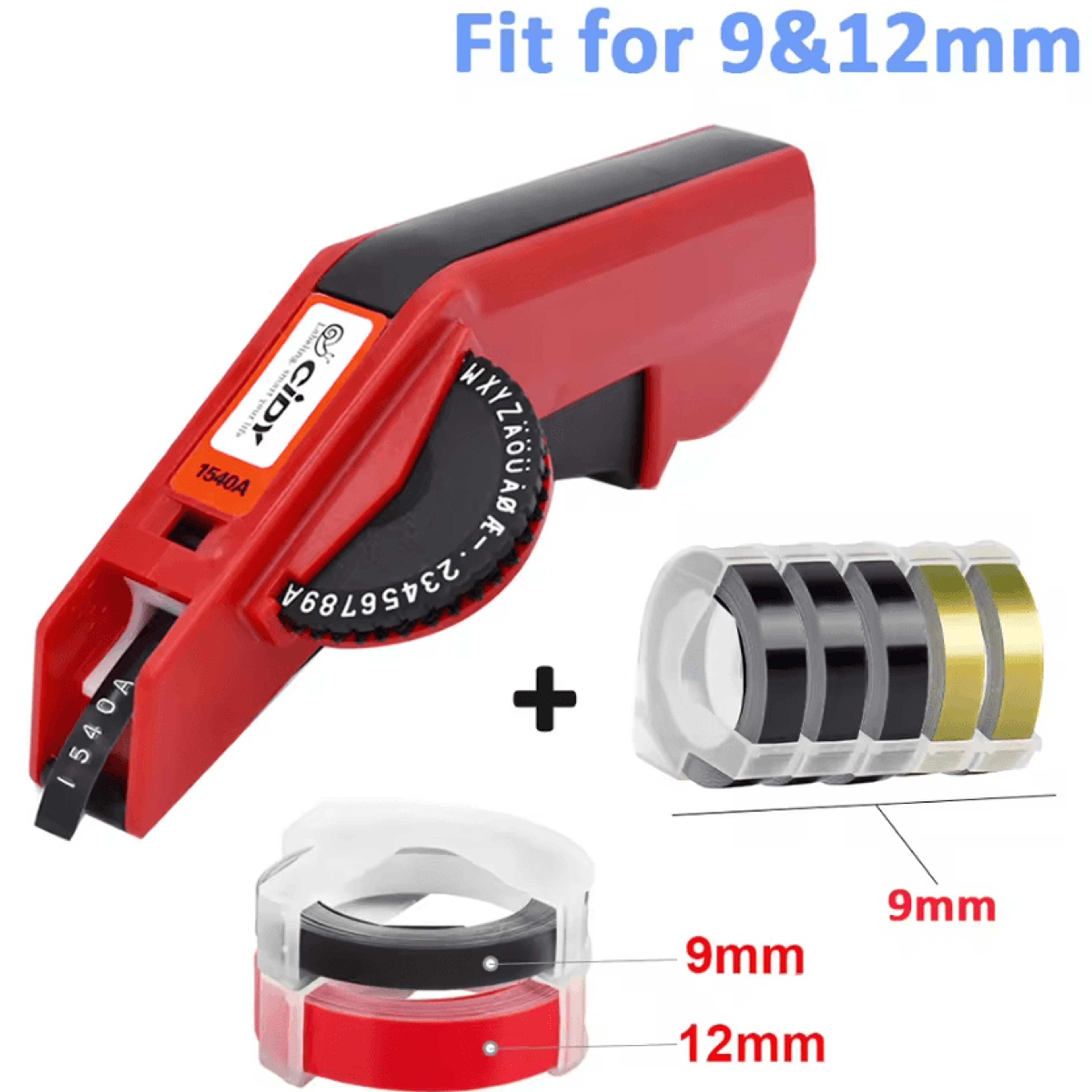 Cidy 1540B Manual Embossing Label Maker With 7 Tapes 9mm 12mm 3D Labeling Kit 13