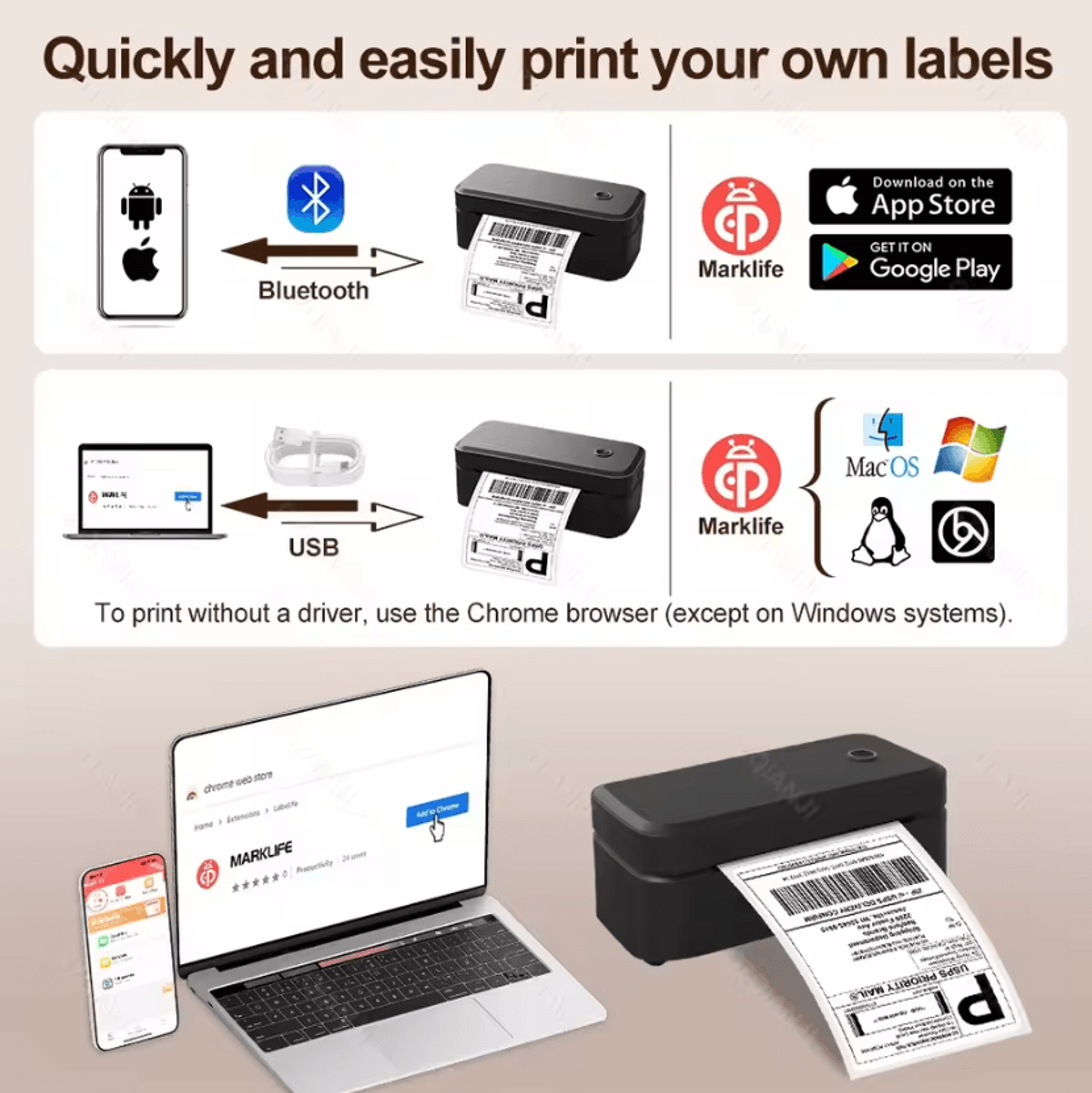 Marklife X4 4 Inch Bluetooth Thermal Shipping Label Printer 110mm Wireless Barcode And Package Stic 2