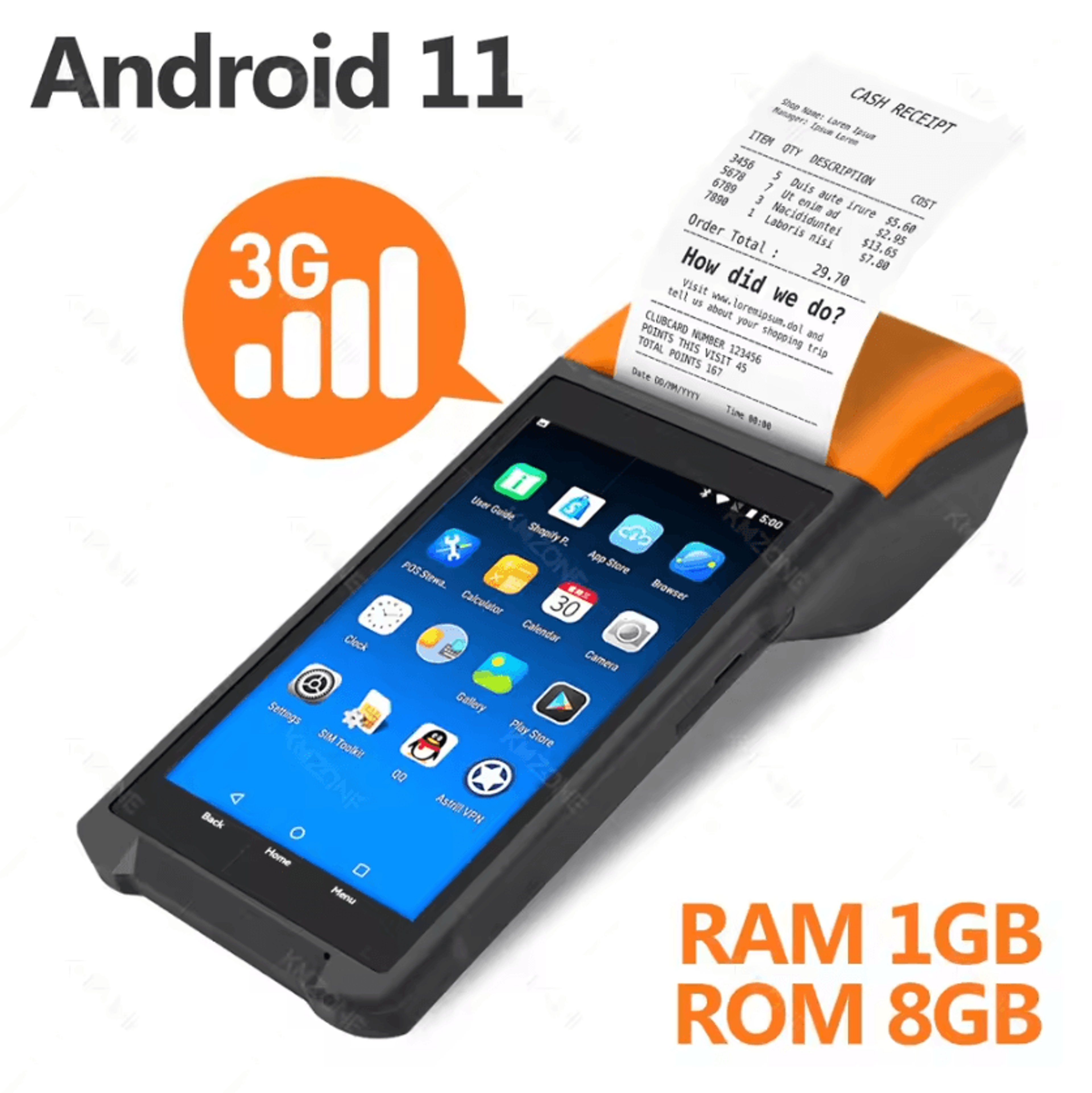 Android Handheld POS Terminal 5 Inch Touchscreen With 58mm Thermal Receipt Printer WiFi Bluetooth A 4