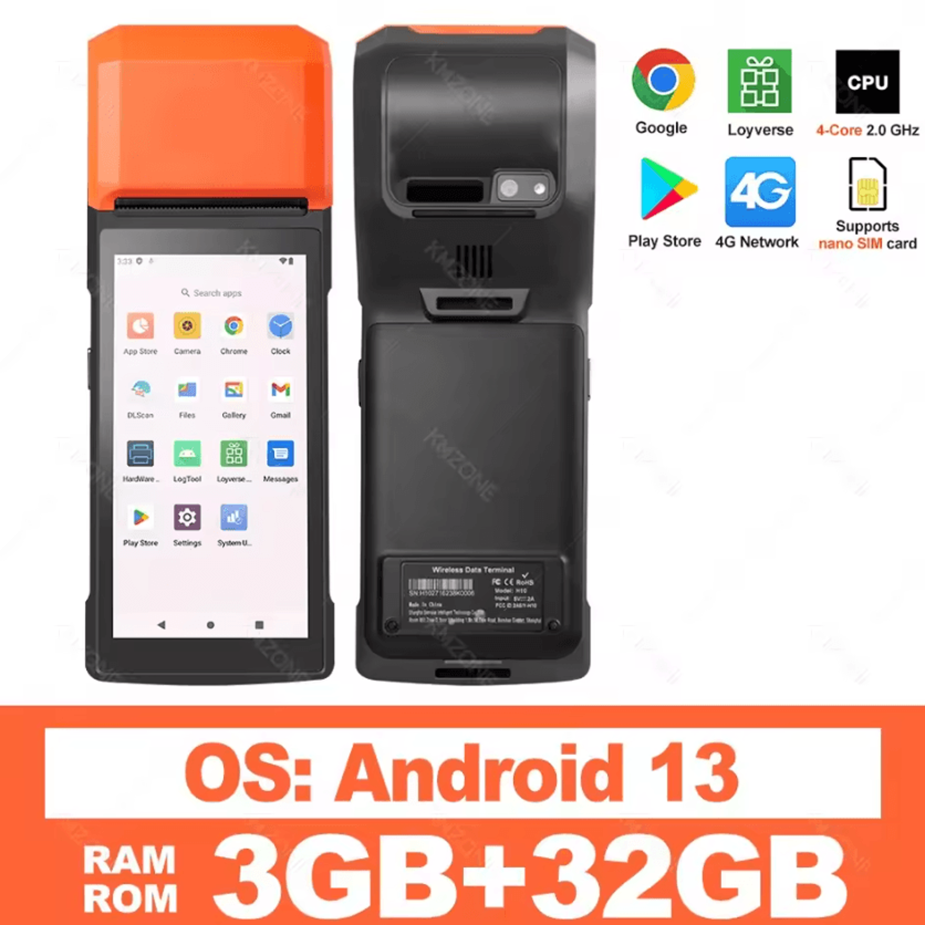 Android Handheld POS Terminal 5 Inch Touchscreen With 58mm Thermal Receipt Printer WiFi Bluetooth A 6