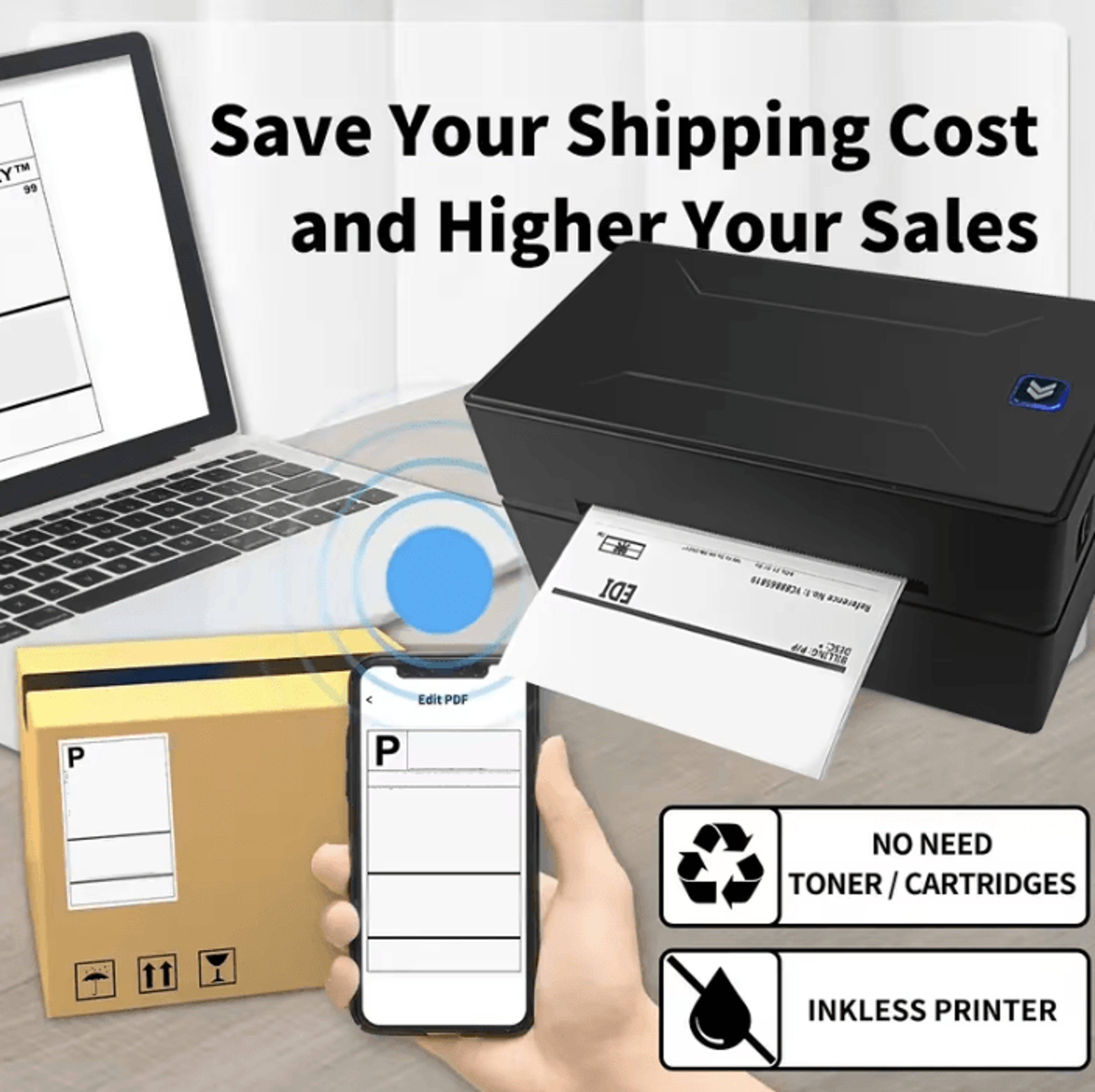 Marklife Black Bluetooth Thermal Printer Wireless Inkless HD Printer For School Office And Small Bu 2