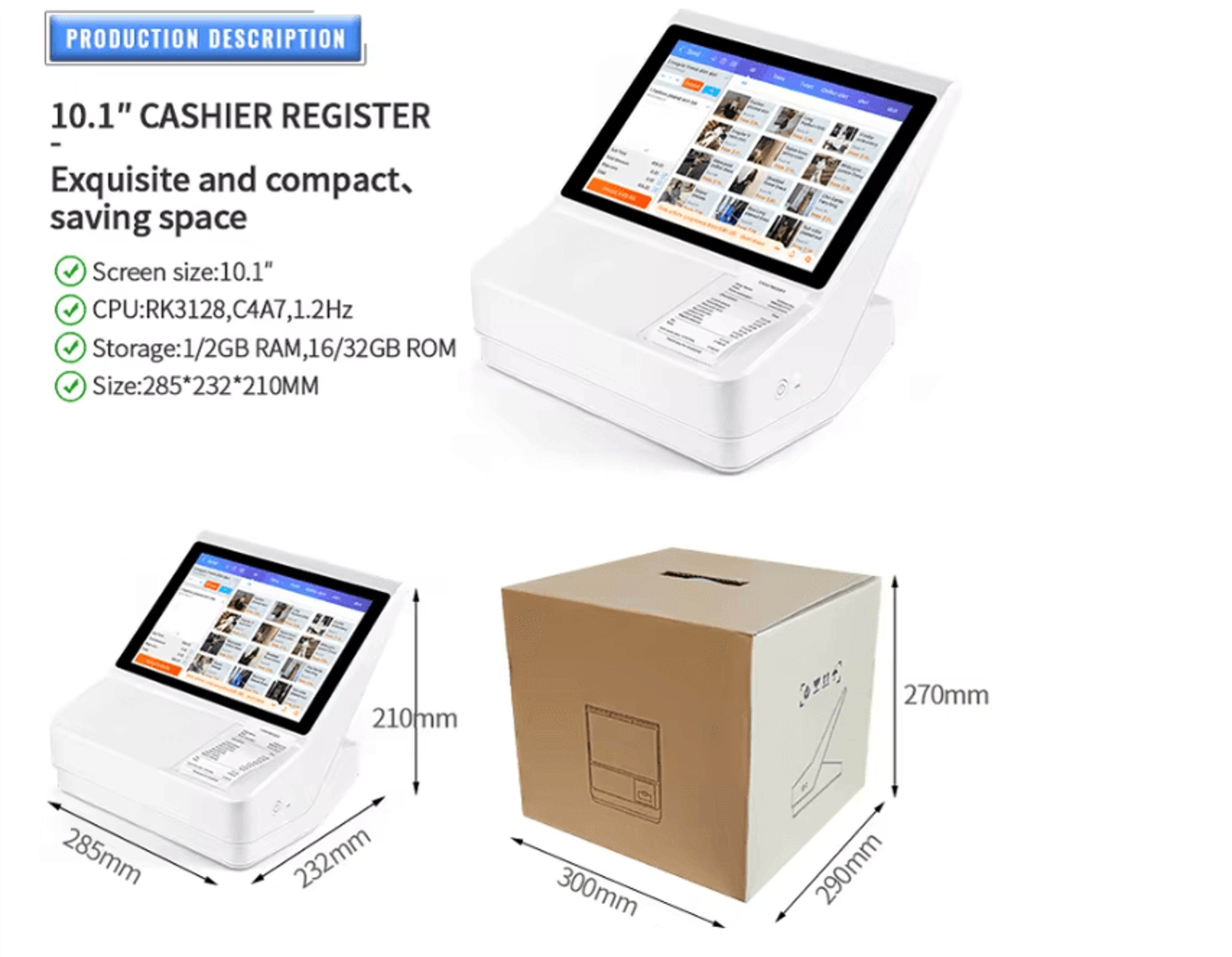 101 Inch Android POS Cash Register System AllinOne Touchscreen Machine With Barcode Scanner And Cas 2