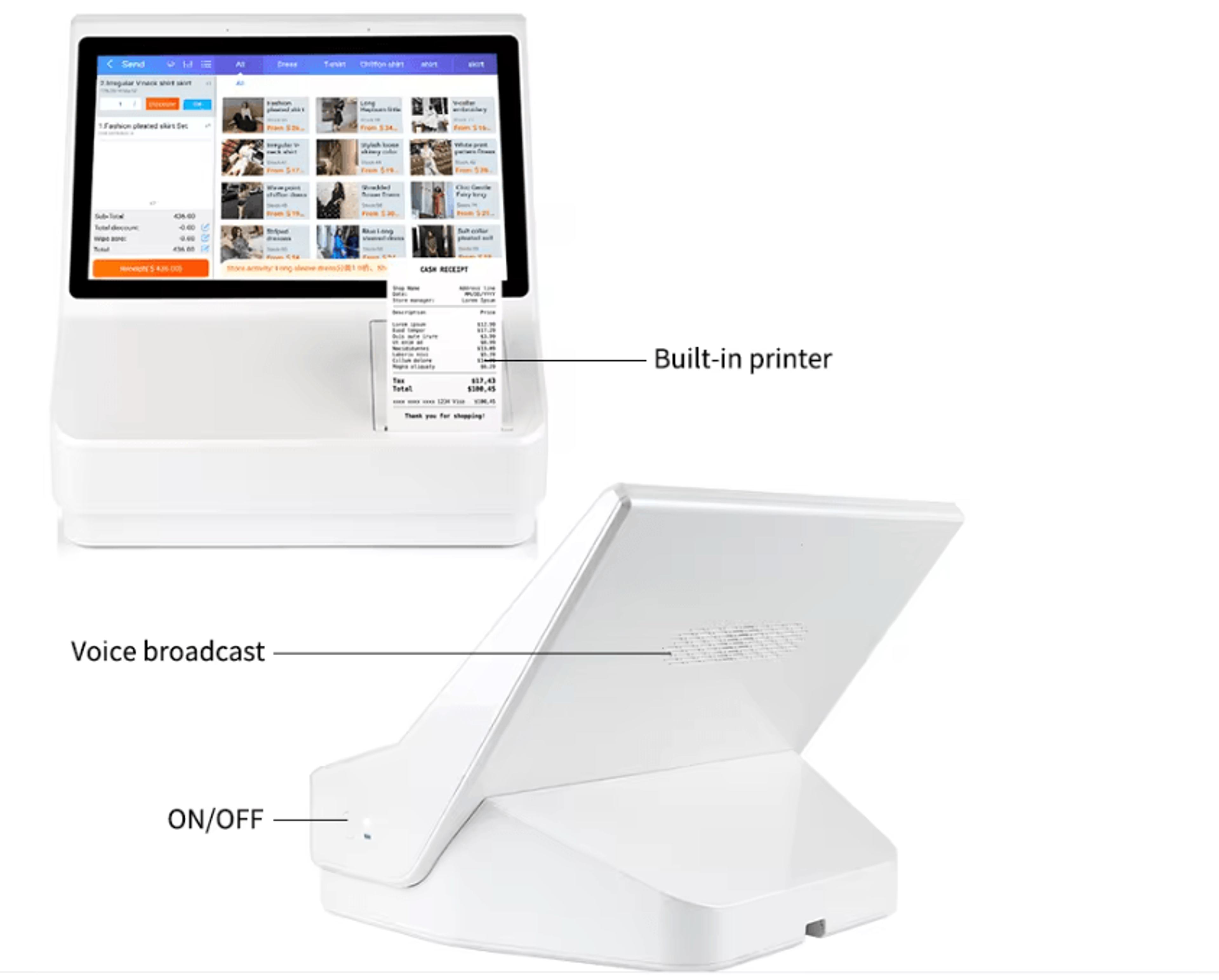 101 Inch Android POS Cash Register System AllinOne Touchscreen Machine With Barcode Scanner And Cas 1