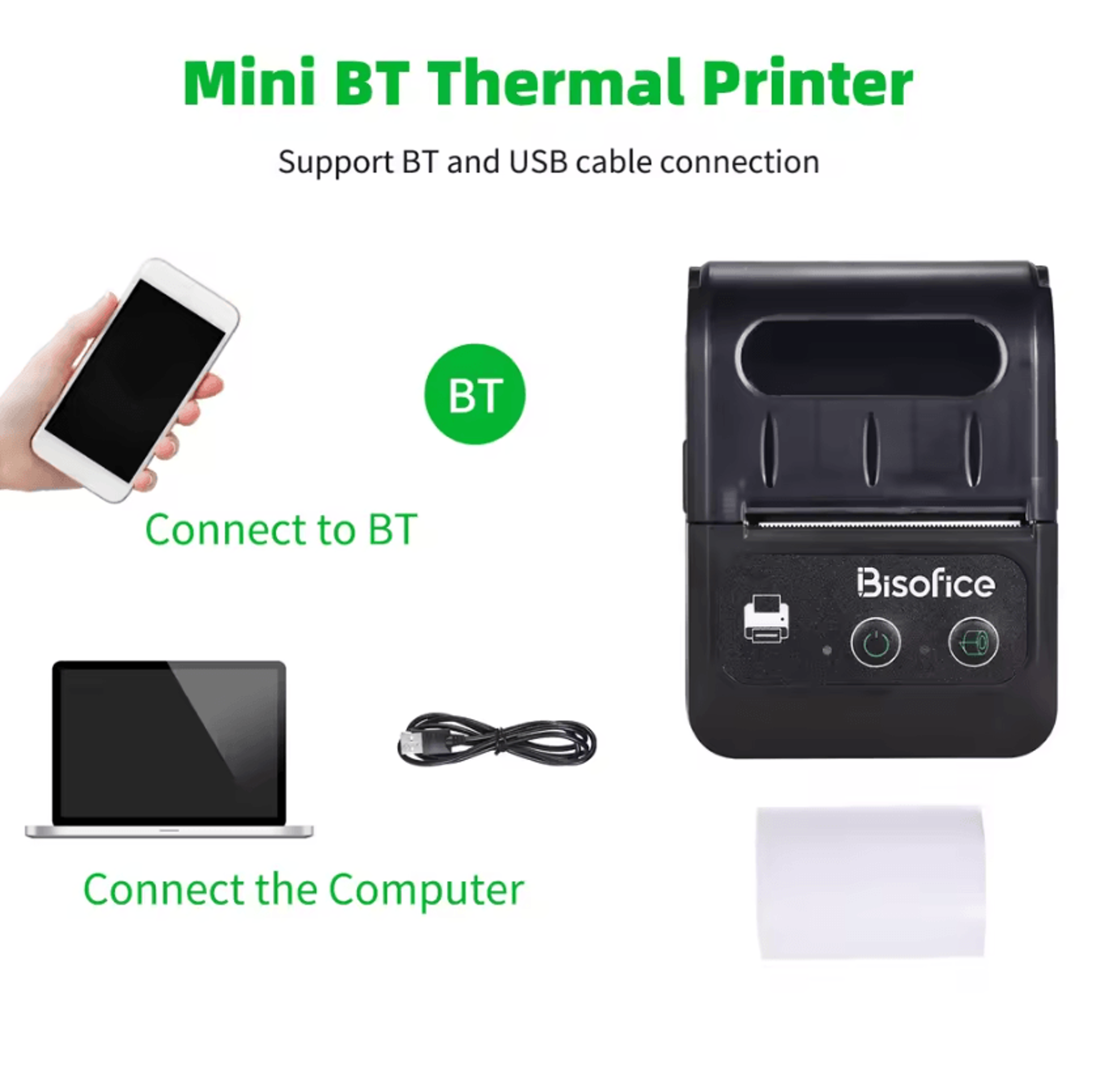 Bisofice 58mm Portable Bluetooth Thermal Printer Wireless 2 Inch Label Maker For Retail And Shippin 2