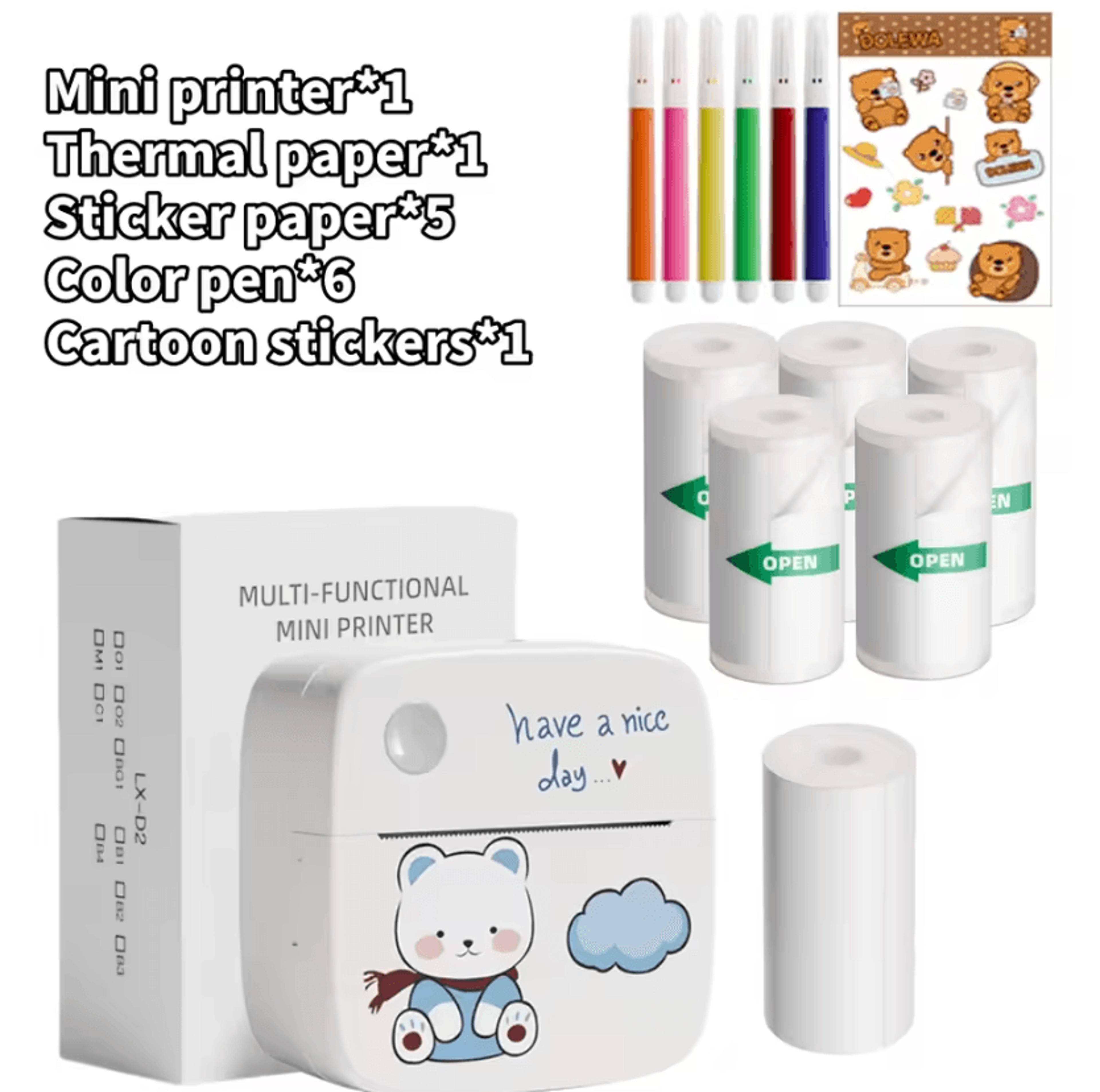 DOLEWA Mini Wireless Thermal Printer 1200mAh Rechargeable Pocket Sticker Maker For Photos Notes And 6