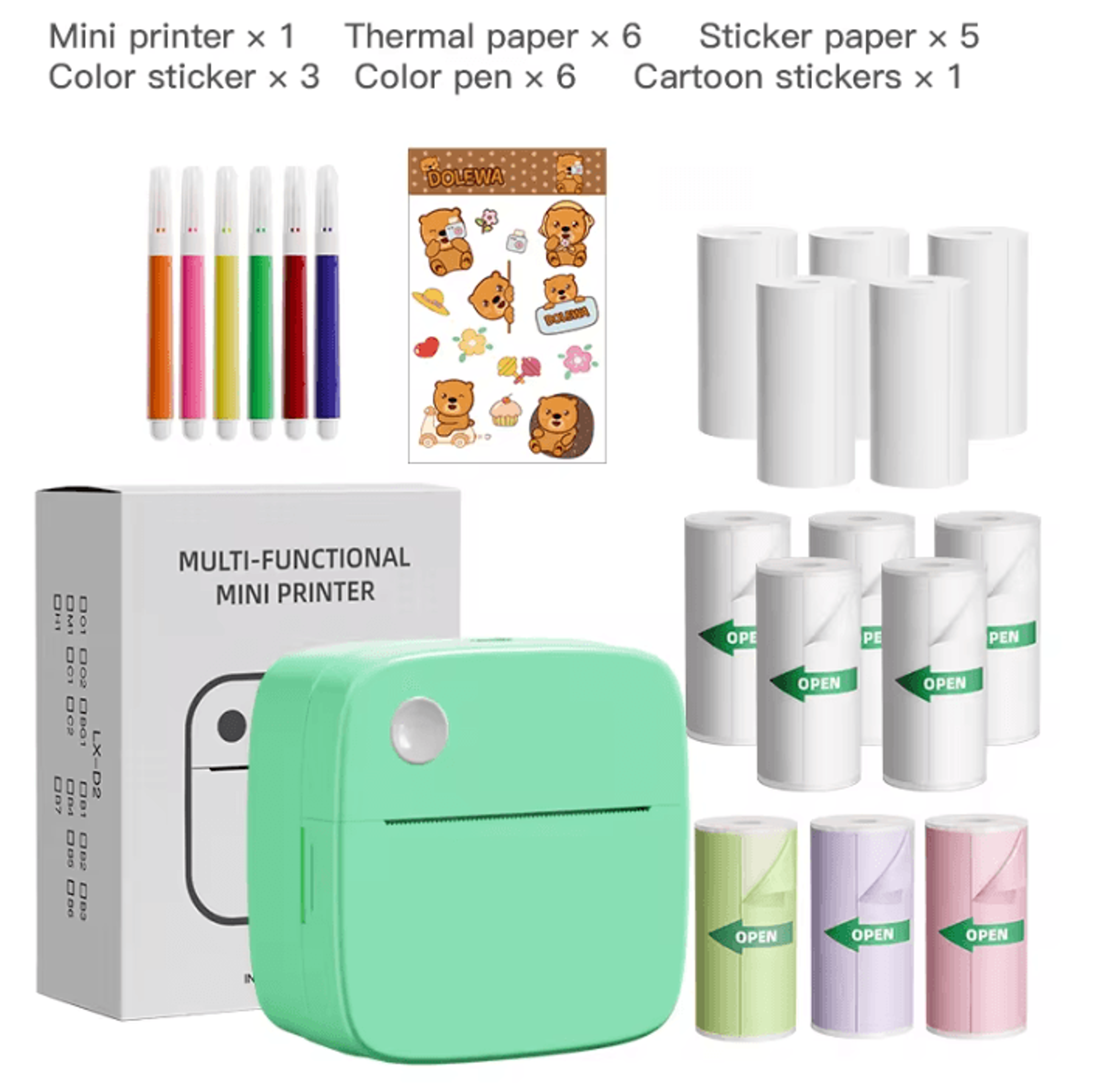 DOLEWA Mini Wireless Thermal Printer 1200mAh Rechargeable Pocket Sticker Maker For Photos Notes And 8