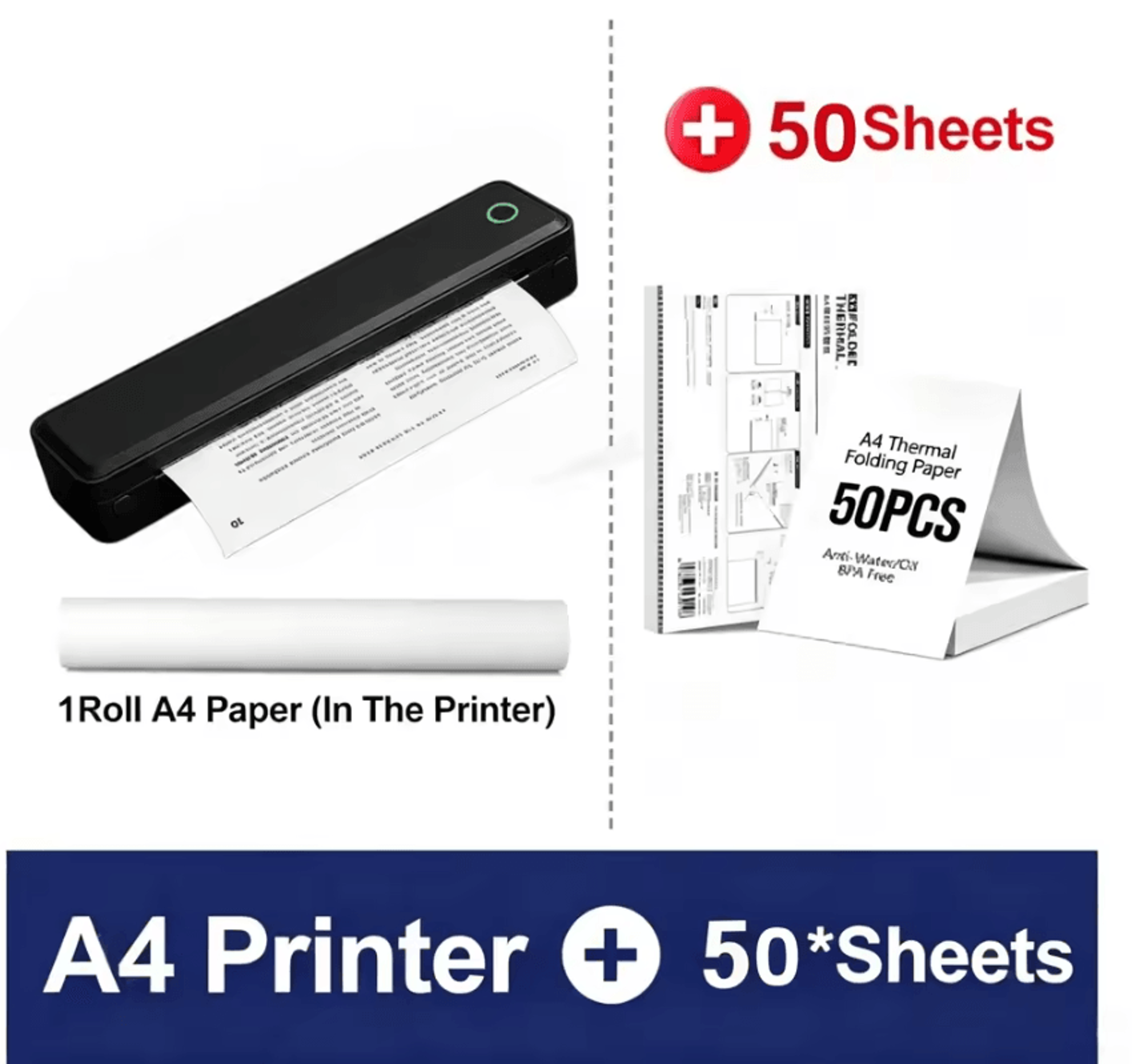 A4 Portable Bluetooth Thermal Printer 203DPI Rechargeable Inkless Wireless Document Printer For Bus 4