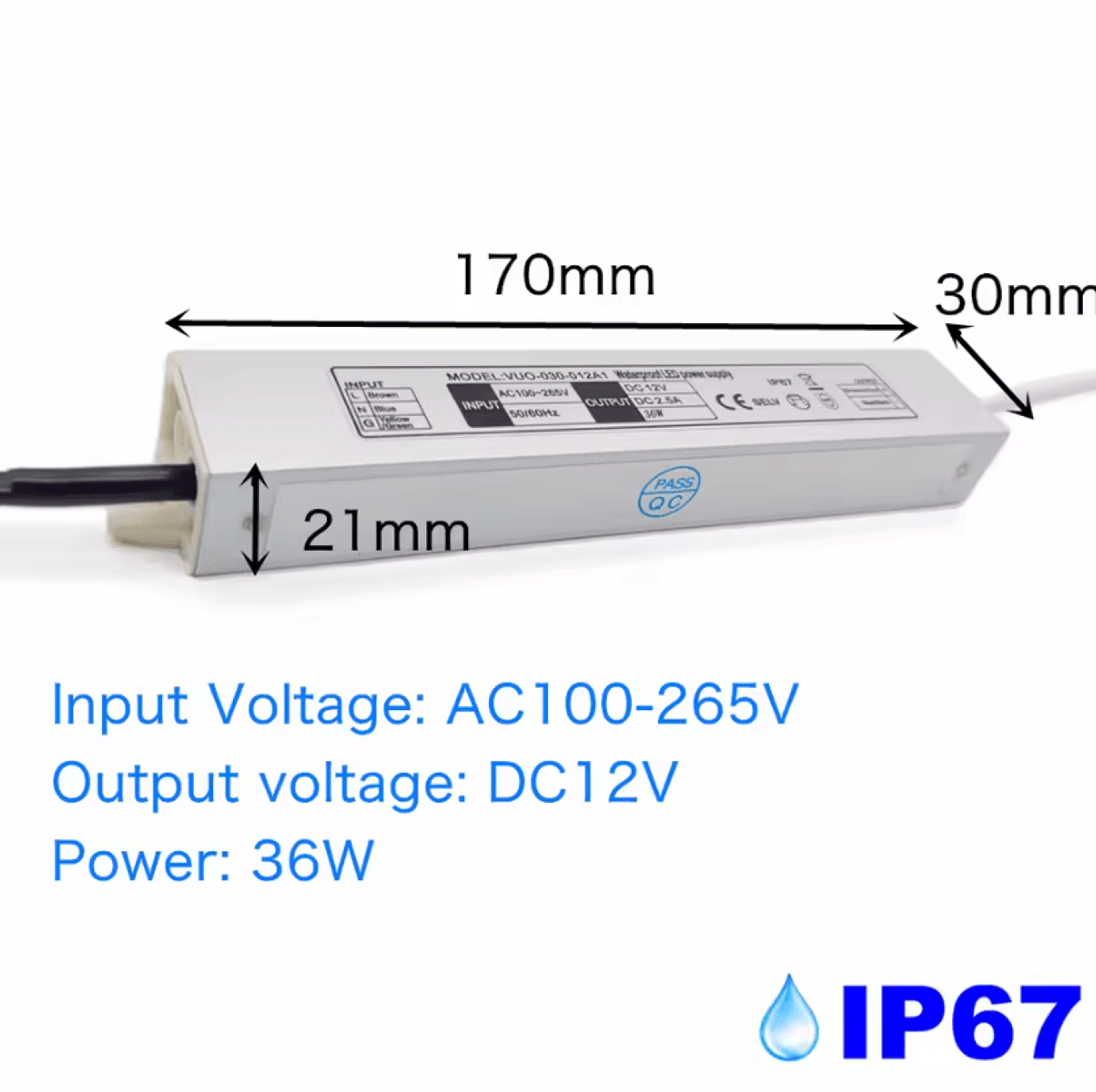 IP67 Waterproof LED Driver 12W 20W 36W AC100265V To DC12V Power Supply Transformer For LED Lighting 4