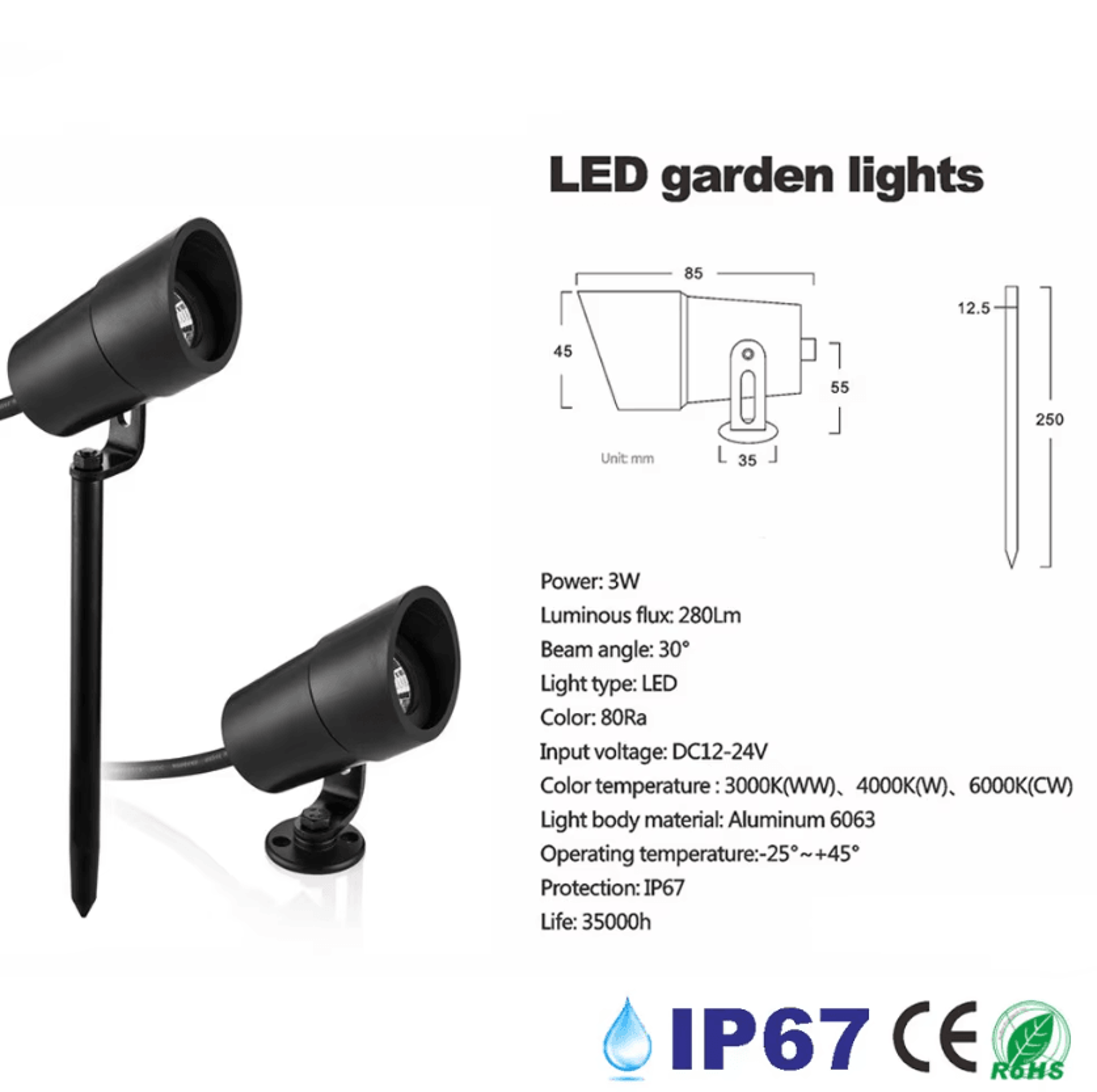 3W IP67 Waterproof COB LED Garden Spike Light 12V Aluminum Landscape Spotlight For Lawn Pathway And 2
